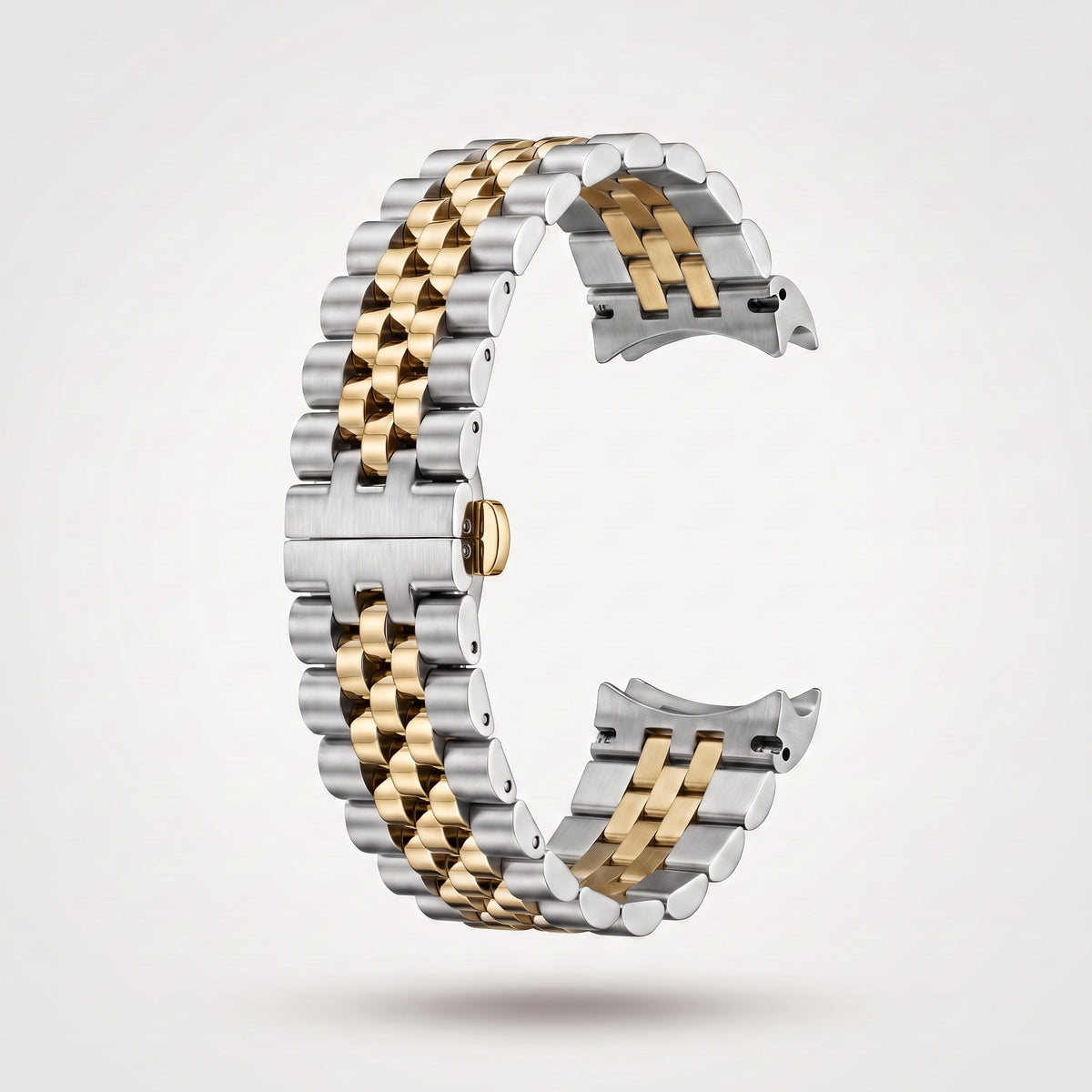 Five-row Jubilee bracelet for the Chrono Mod Lady Date in two-tone steel and yellow gold, brushed steel outer rows with polished gold centre links