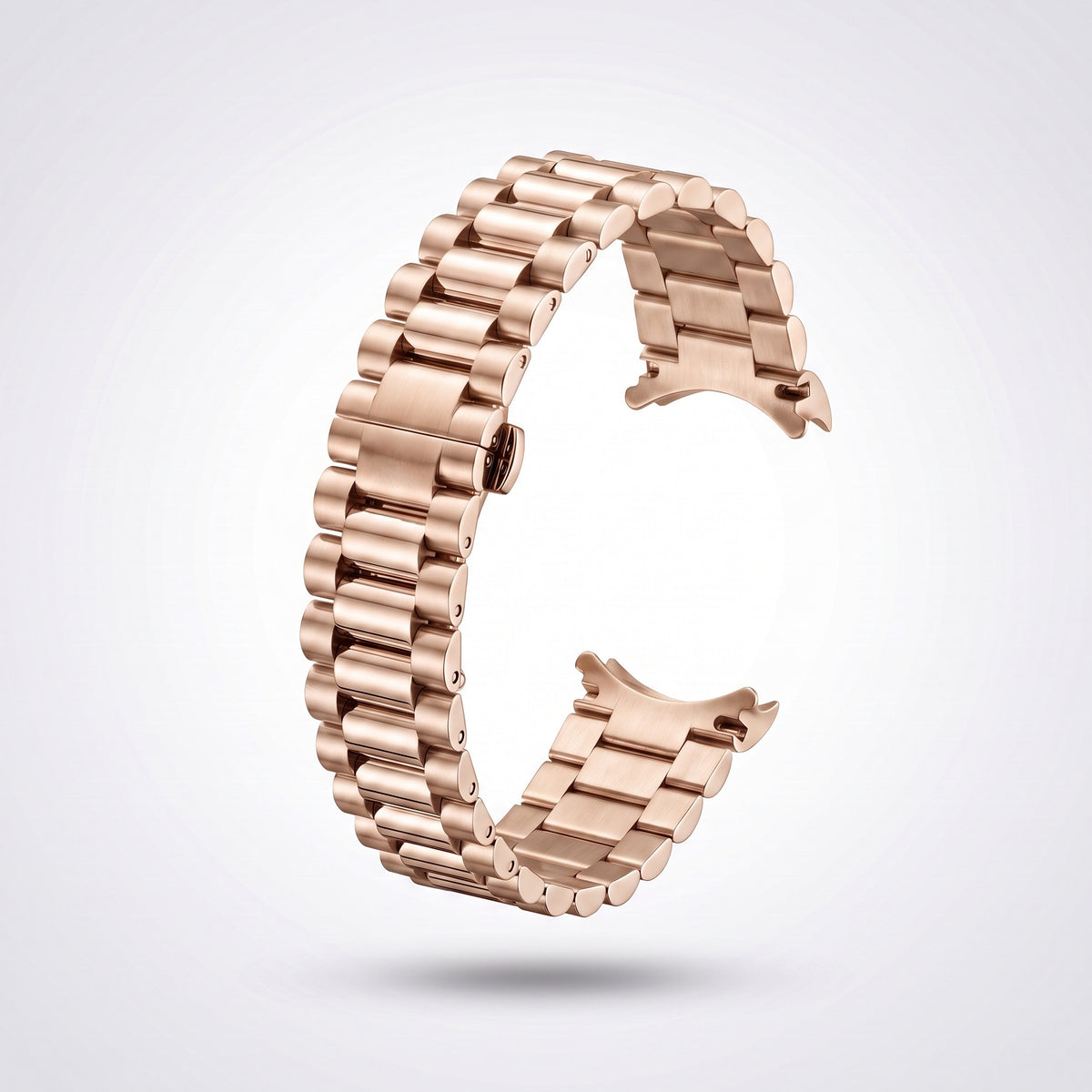 Three-row President watch bracelet for 31 mm cases in rose gold, domed links with a wider polished centre row
