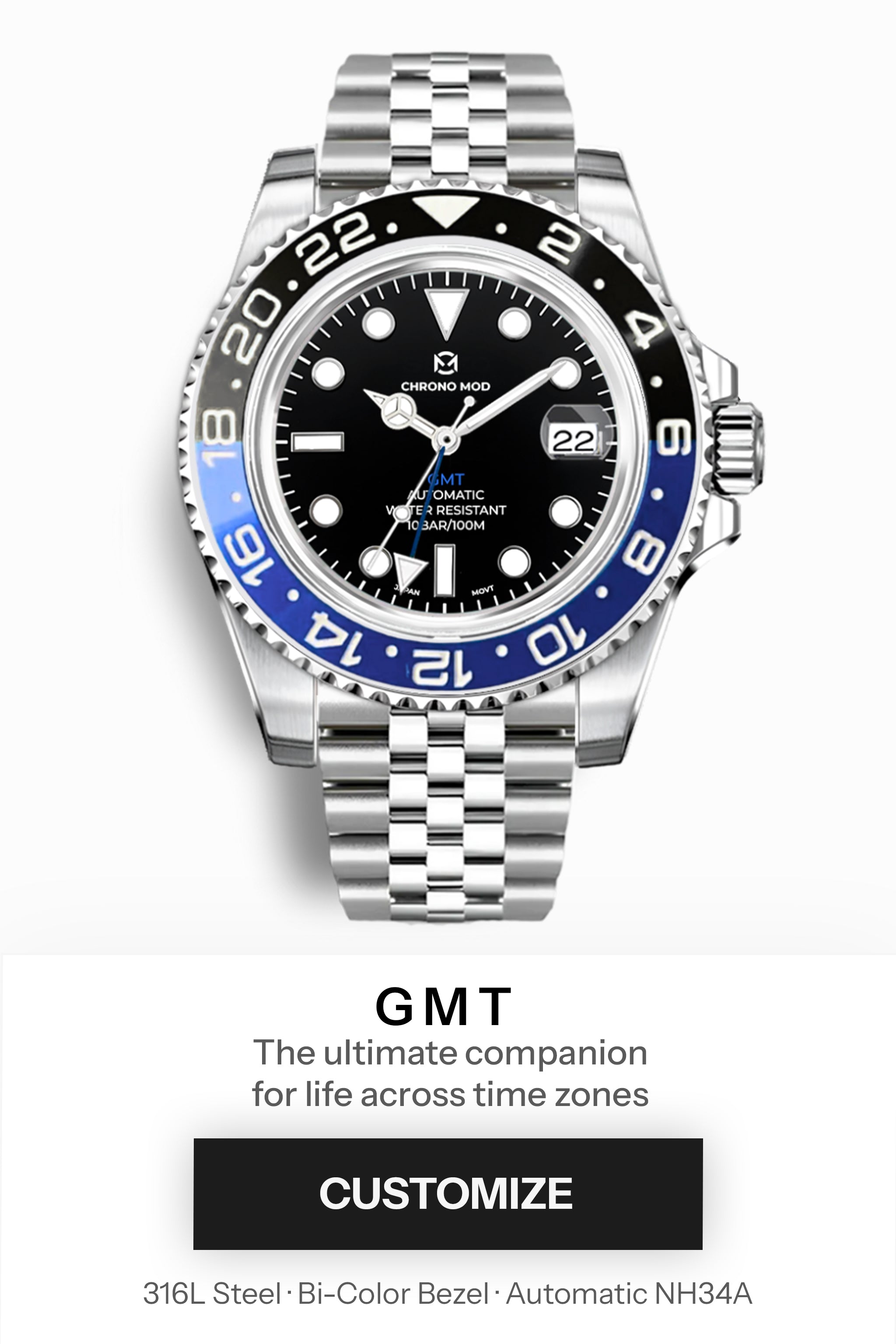 GMT Doble Hora – Diseña Tu Reloj Automático Personalizado