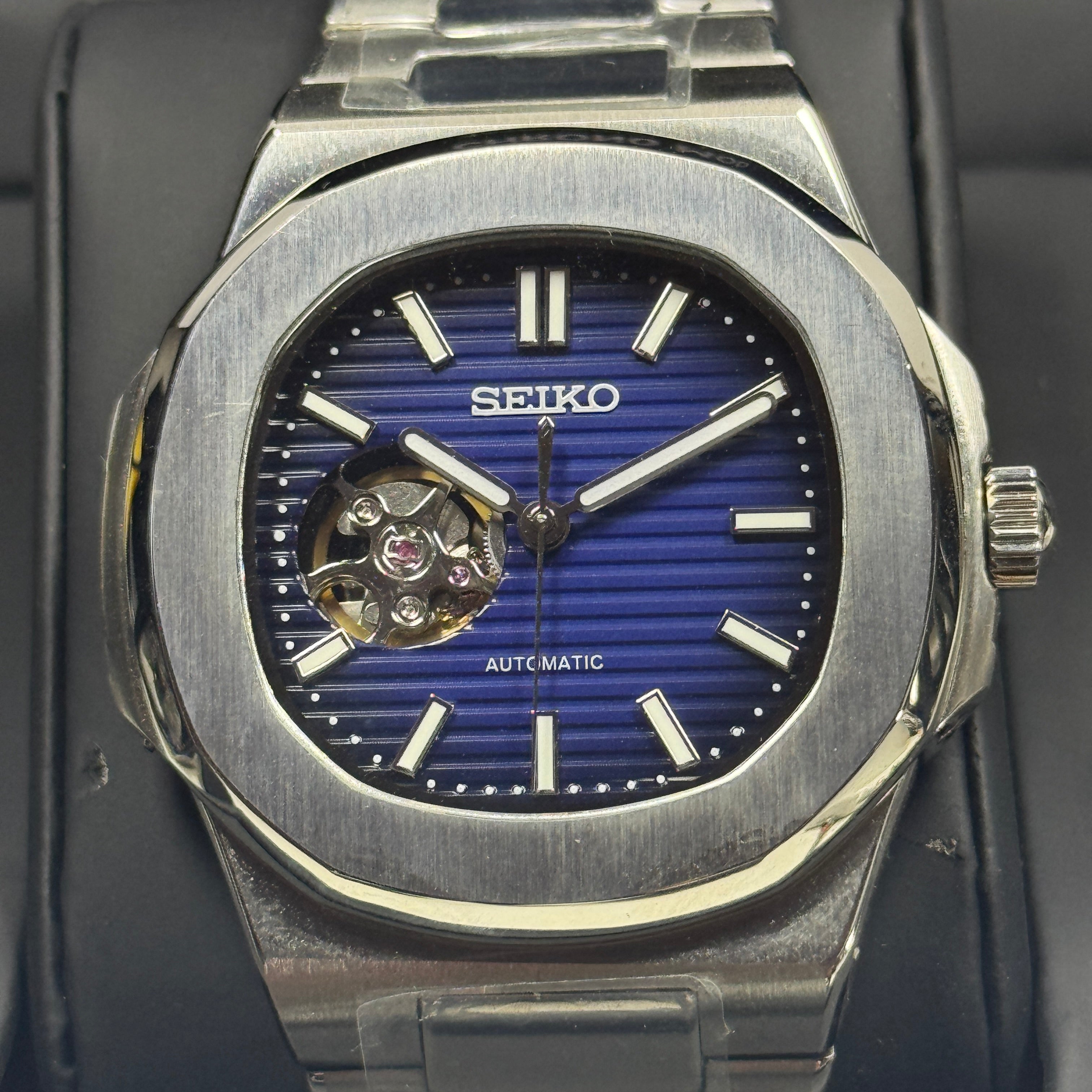Seiko Mod Nautilus Open Heart | Bleu