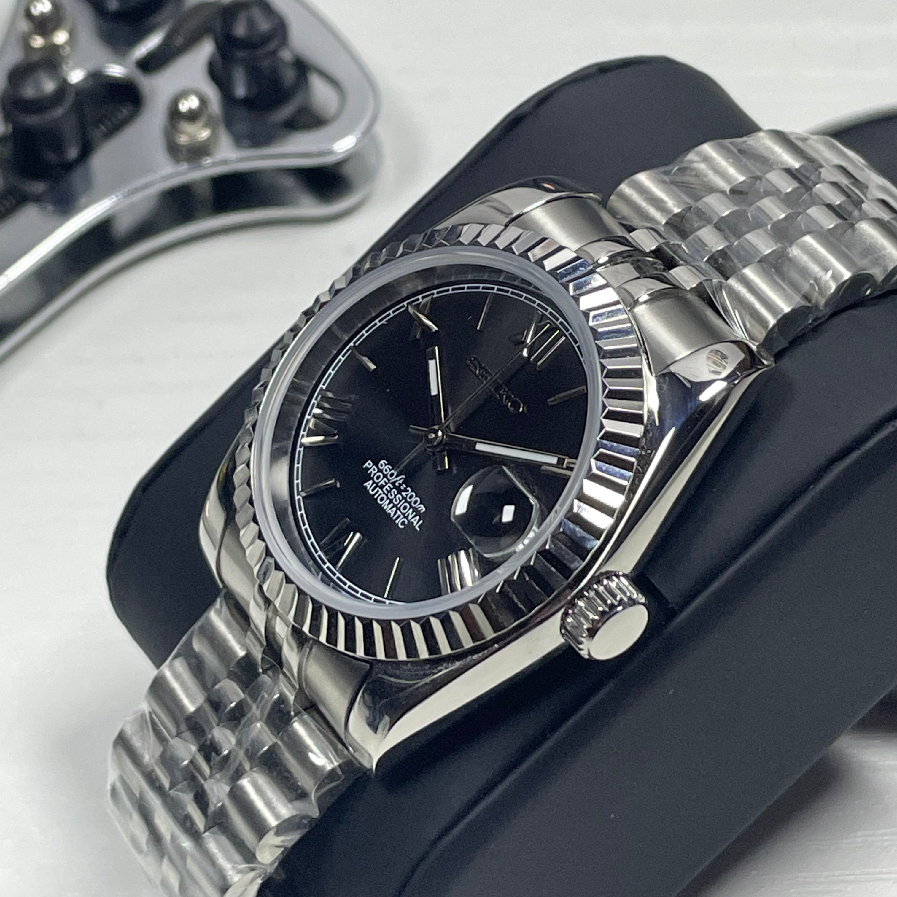 Seiko Mod Datejust Romeins | Zwart