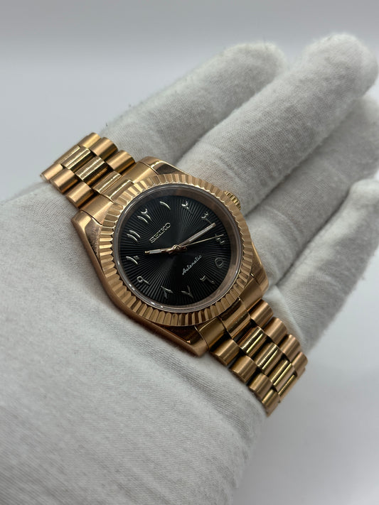 SeikoMod DateJust Or Rose Cadran Noir Arabe NH35