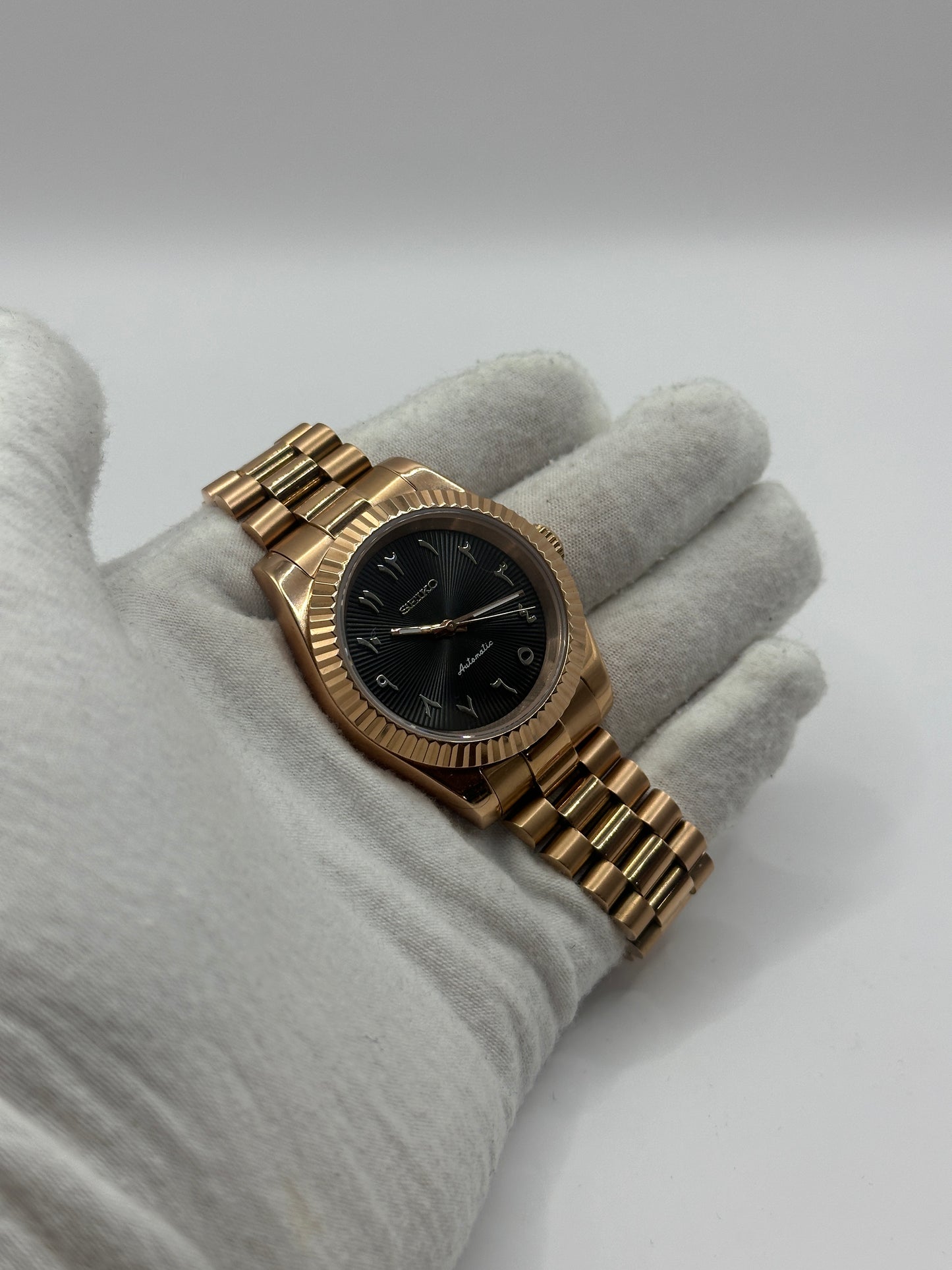 SeikoMod DateJust Or Rose Cadran Noir Arabe NH35