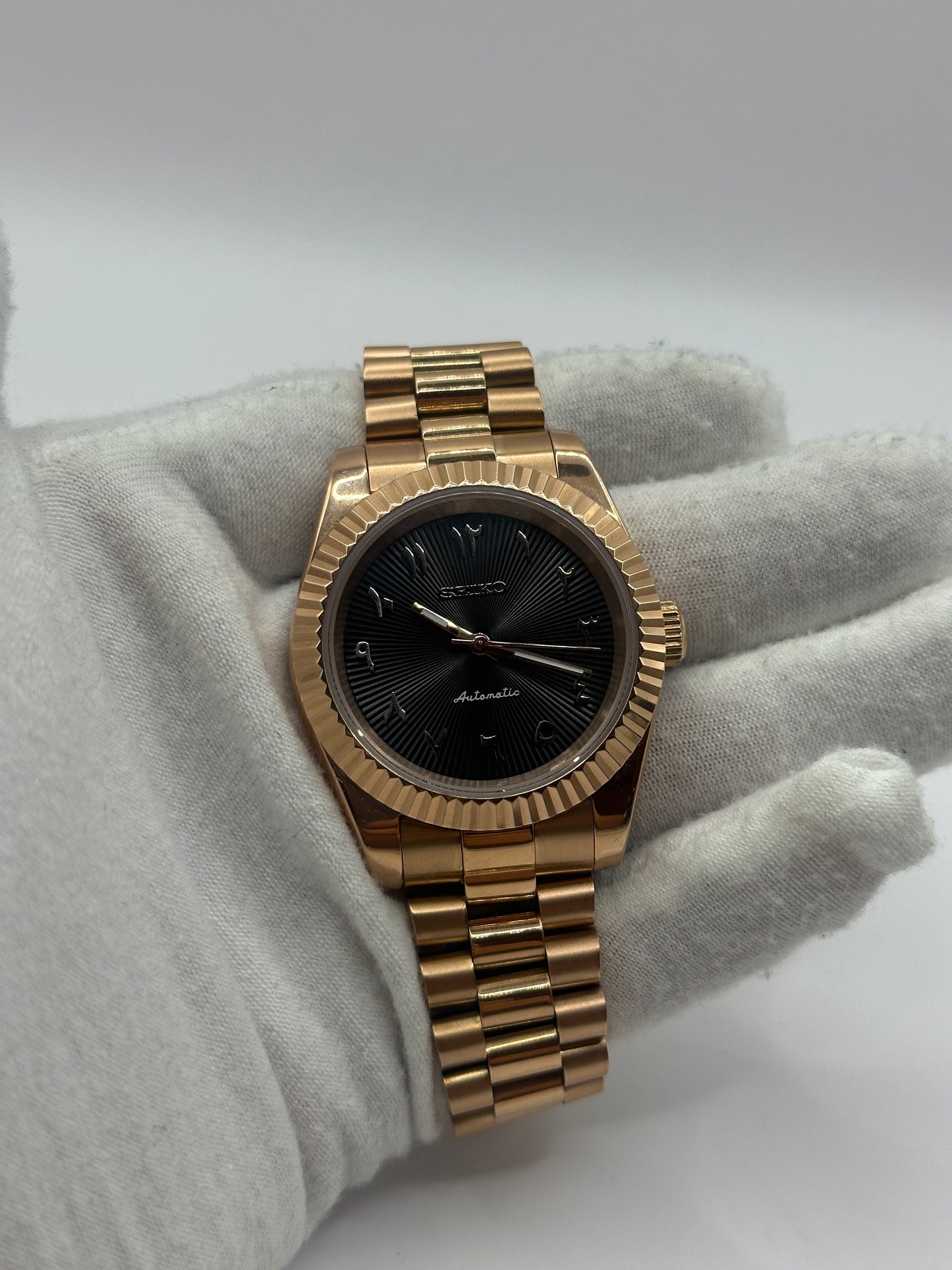 SeikoMod DateJust Or Rose Cadran Noir Arabe NH35