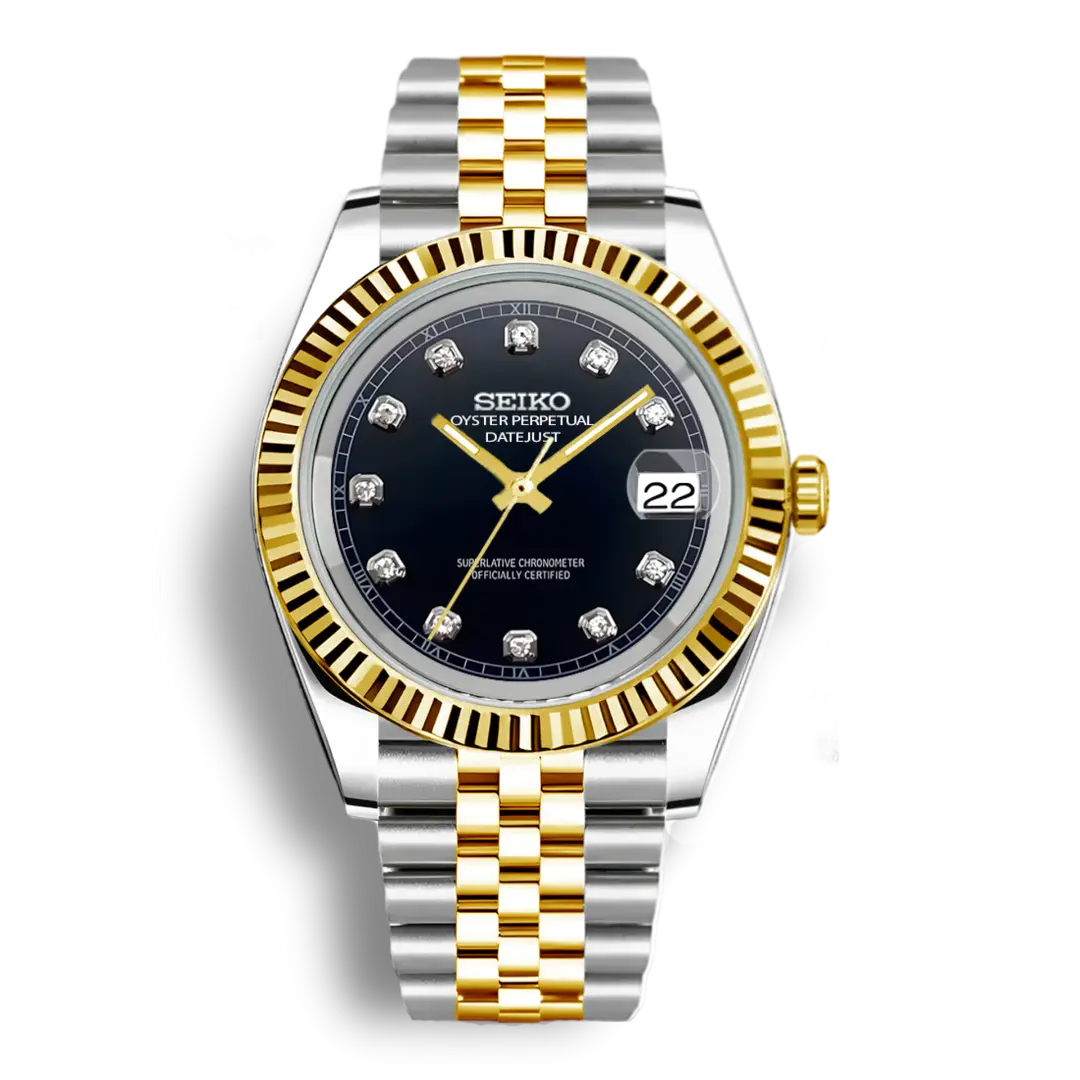 Seiko Mod Datejust Gem Rolesor Gold | Black - Chrono Mod
