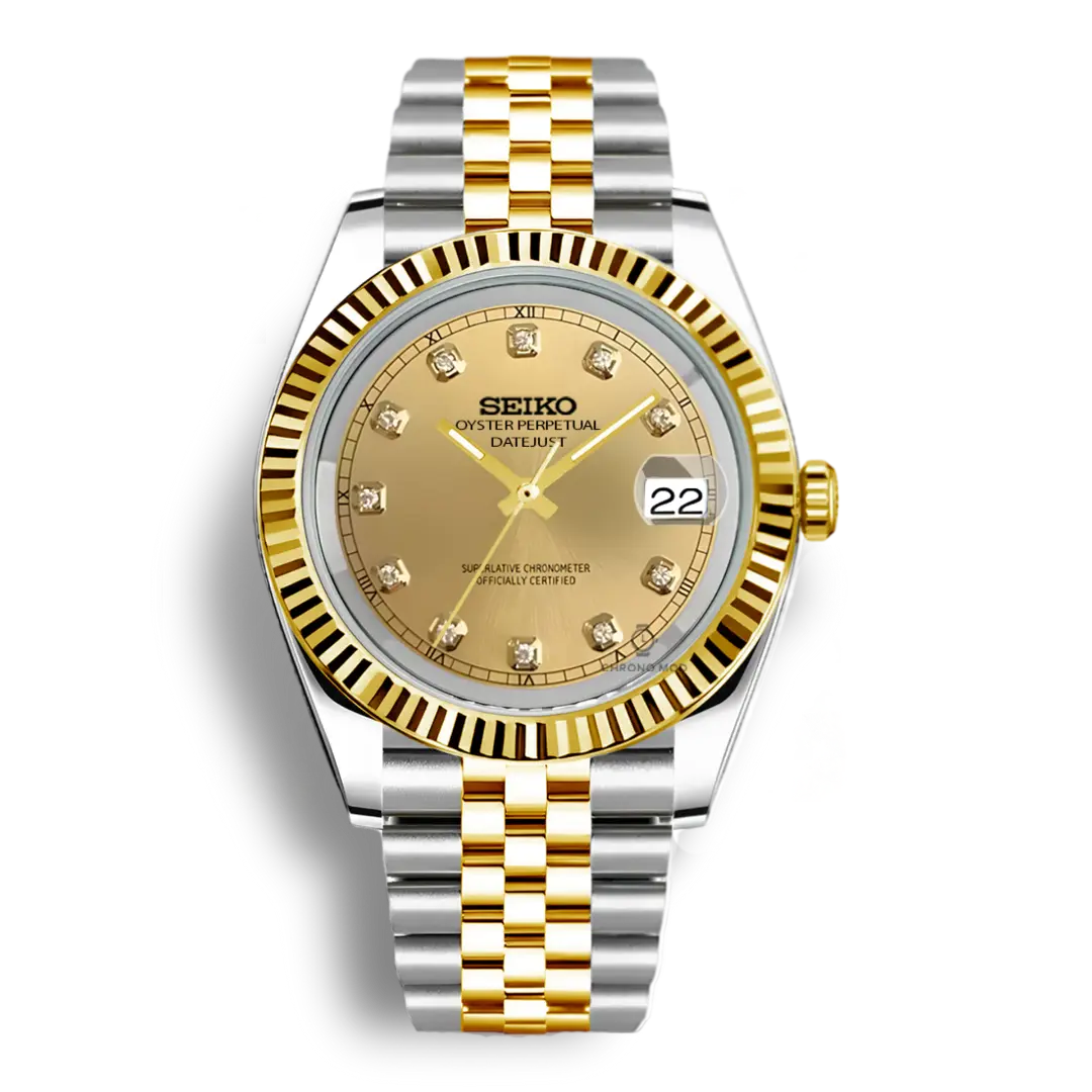 Seiko Mod Datejust Gem Rolesor Gold | Yellow Chrono Mod