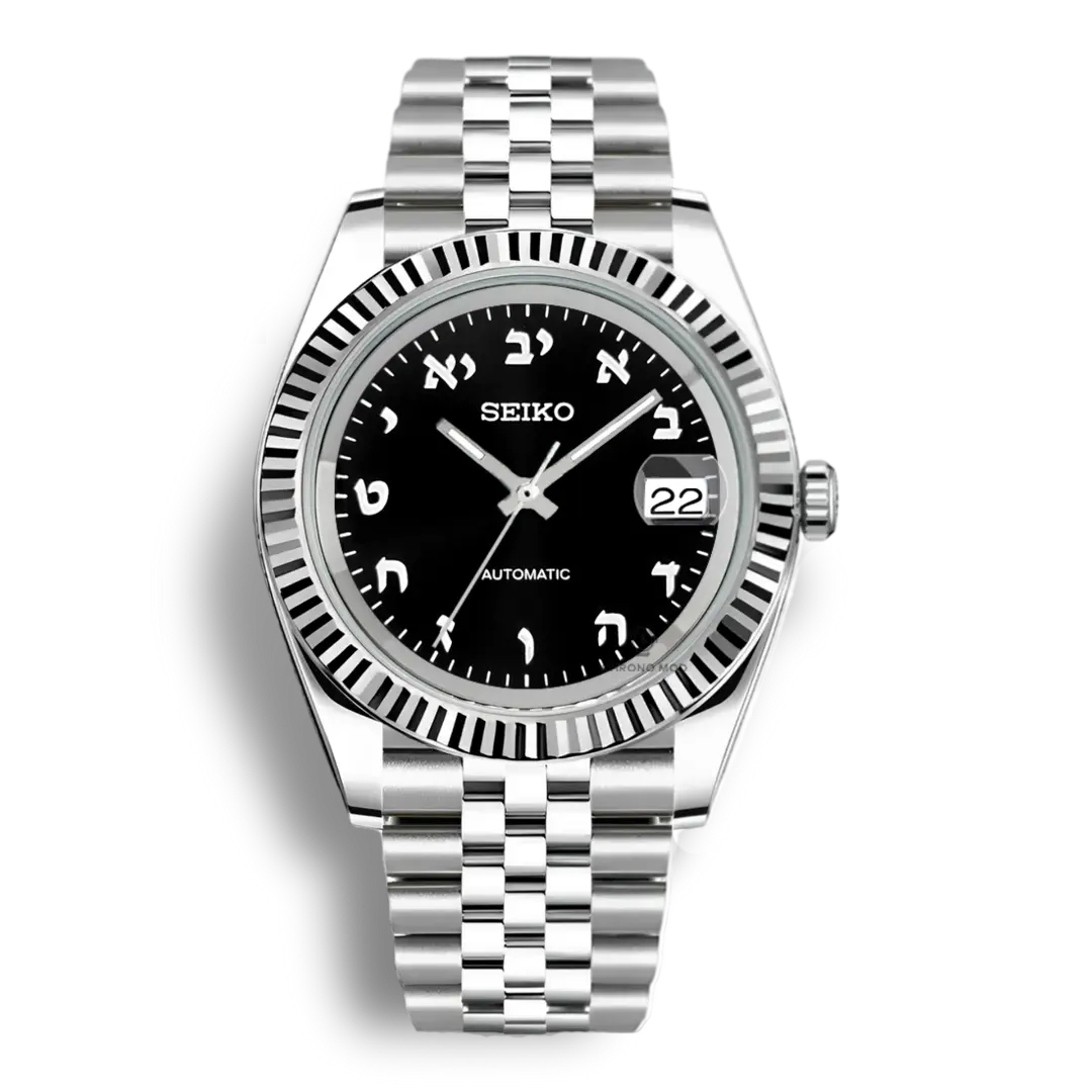 Seiko Mod Datejust Hebrews Automatic | Black - Chrono Mod