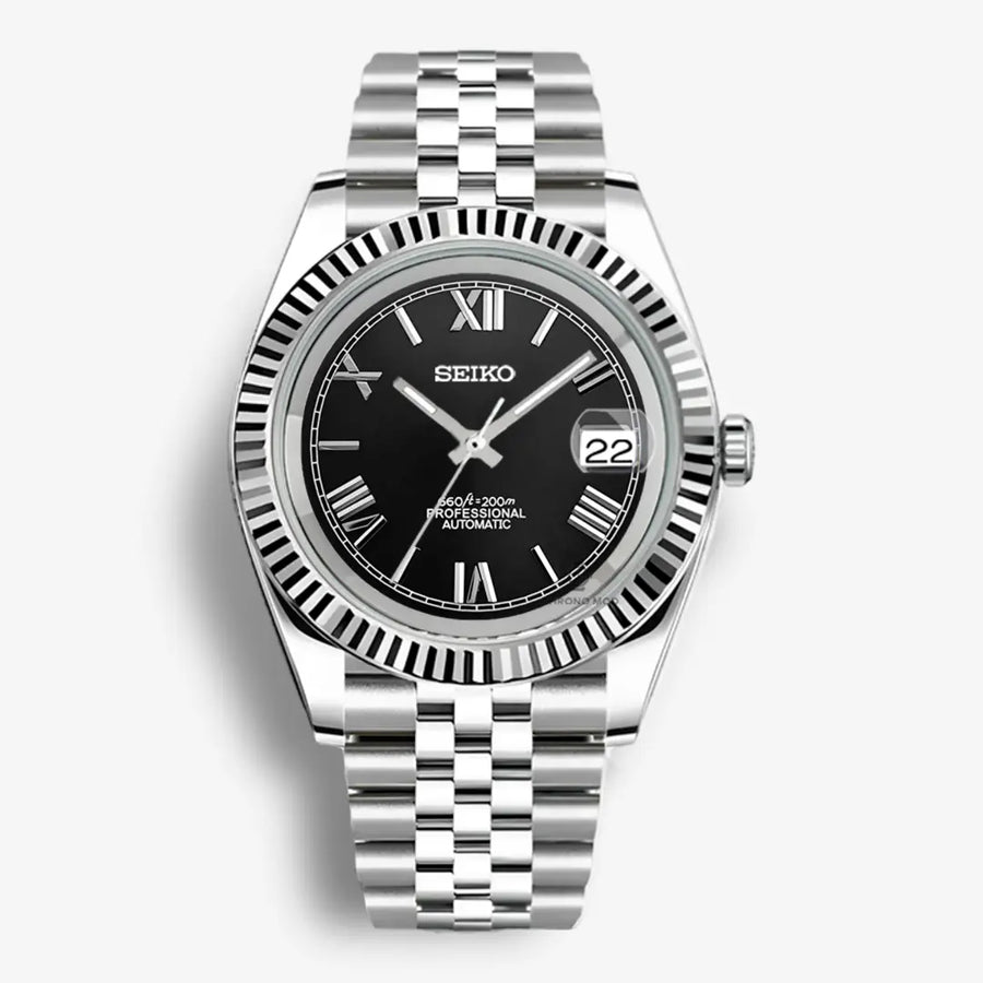 Seiko Mod Datejust Romeins | Zwart