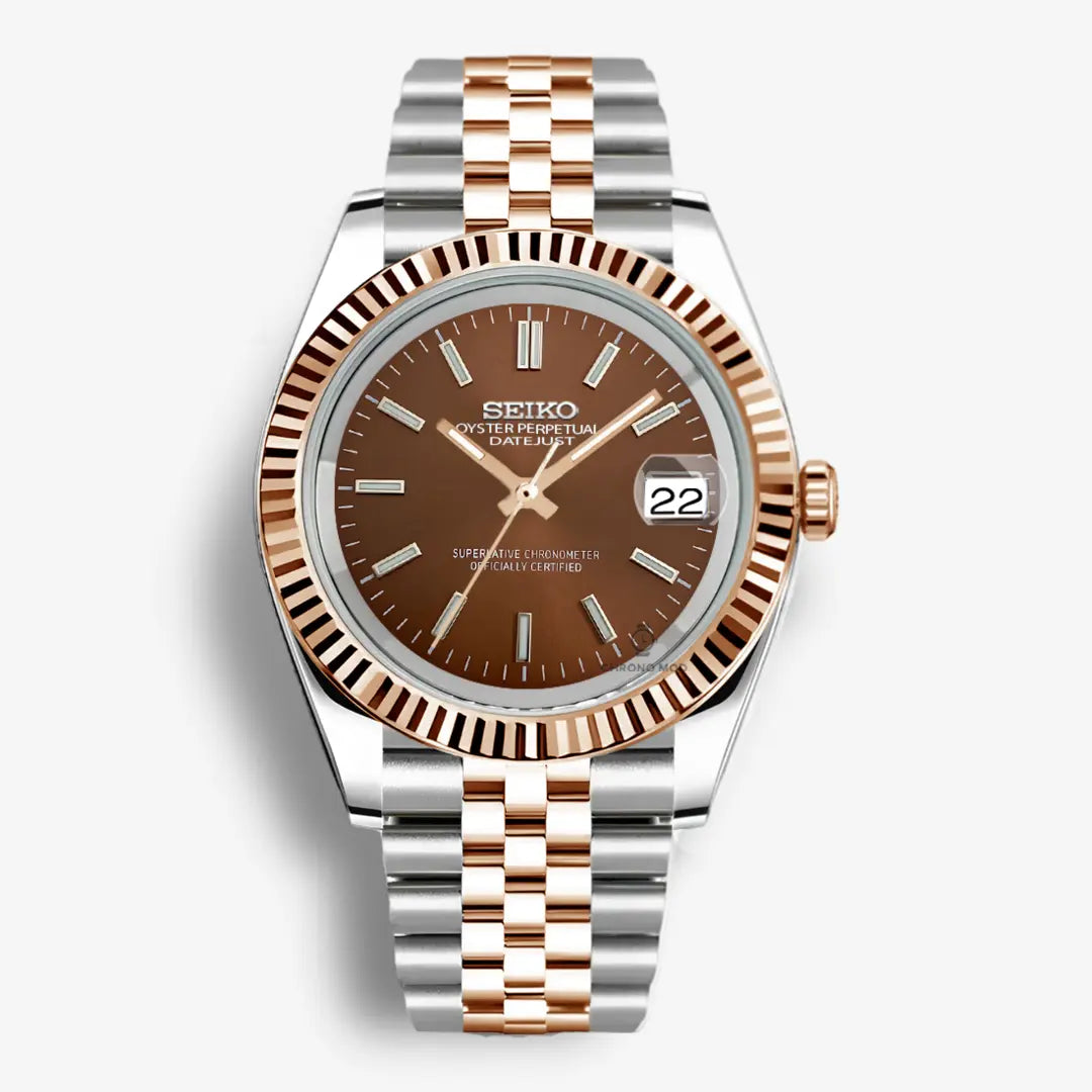 Seiko Mod Datejust Sunburst Jubilee | Chocolate Chrono Mod