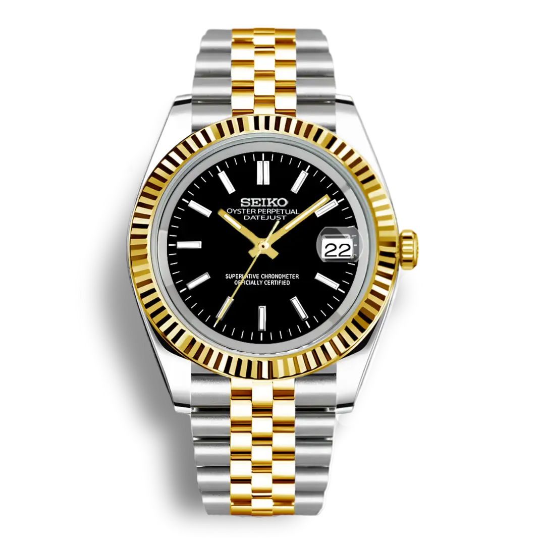 Seiko Mod Datejust Sunburst Rolesor Gold | Black - Chrono Mod