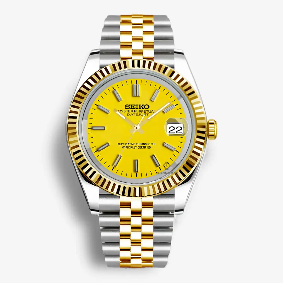 Seiko Mod Datejust Sunburst Rolesor Gold | Yellow Chrono Mod