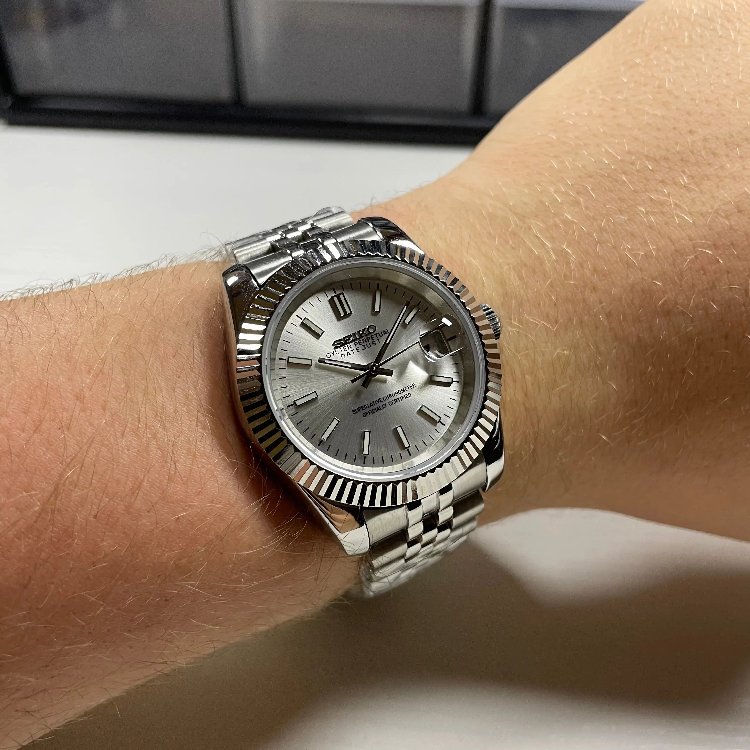 Seiko Mod Datejust Sunburst | White - Chrono Mod