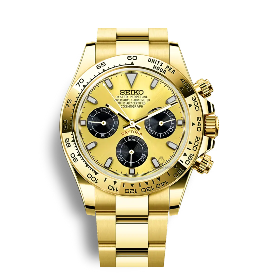 Seiko Mod Daytona Chronograph Gold Dial Chronograph Black | Full Gold - Chrono Mod
