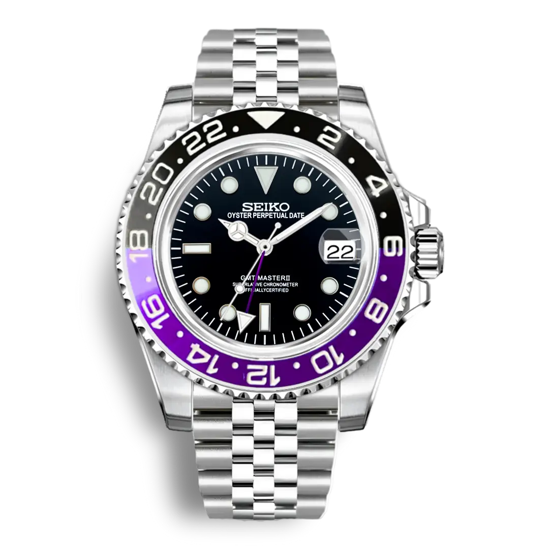 Seiko Mod Gmt| Black & Purple - Chrono Mod
