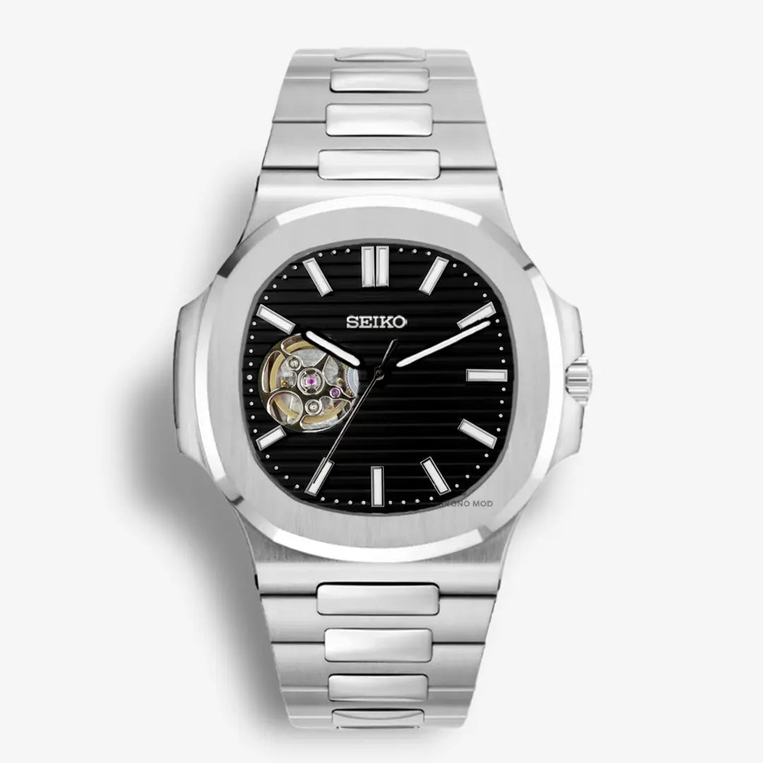 Seiko Mod Nautilus Open Heart | Black Chrono Mod