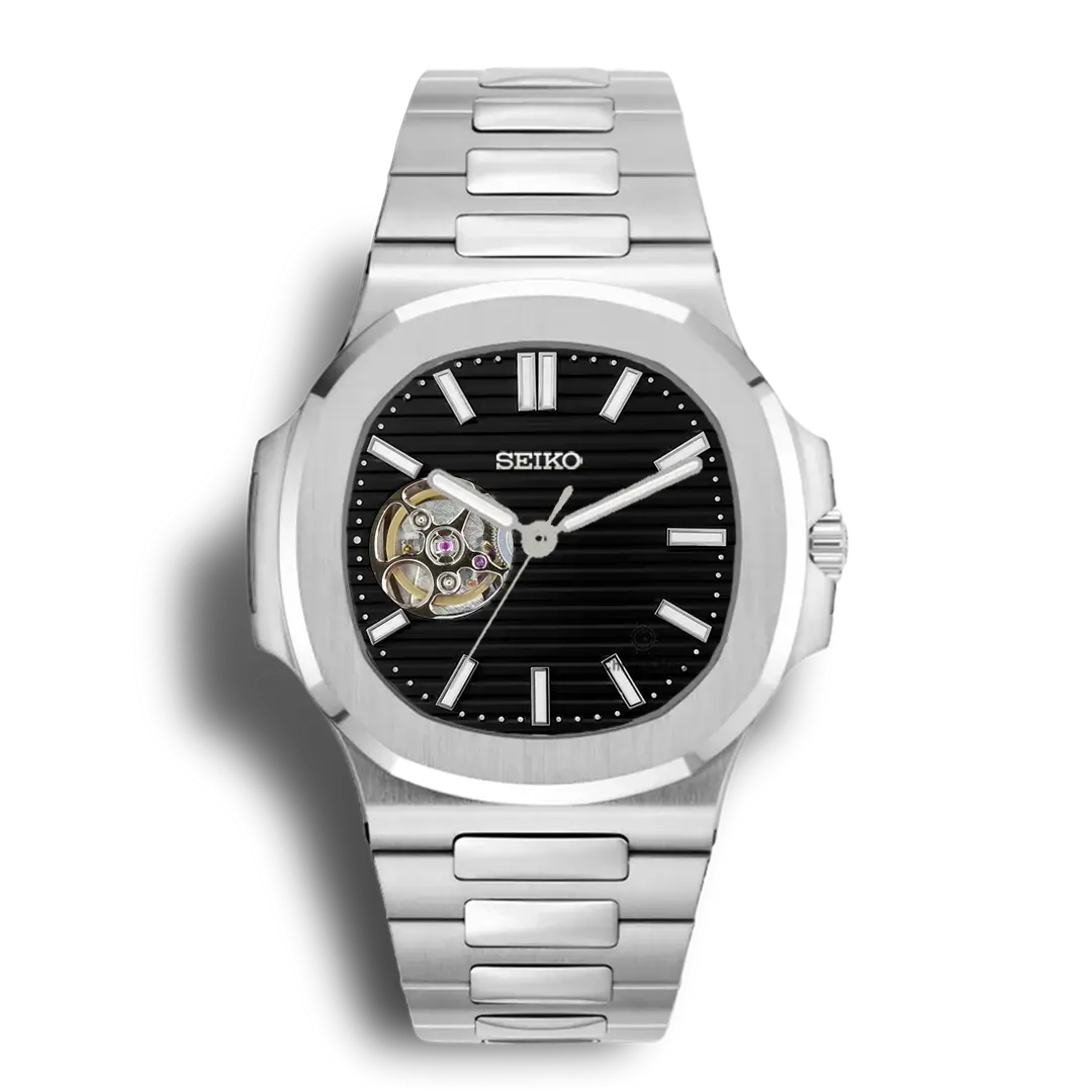 Seiko Mod Nautilus Open Heart | Black - Chrono Mod