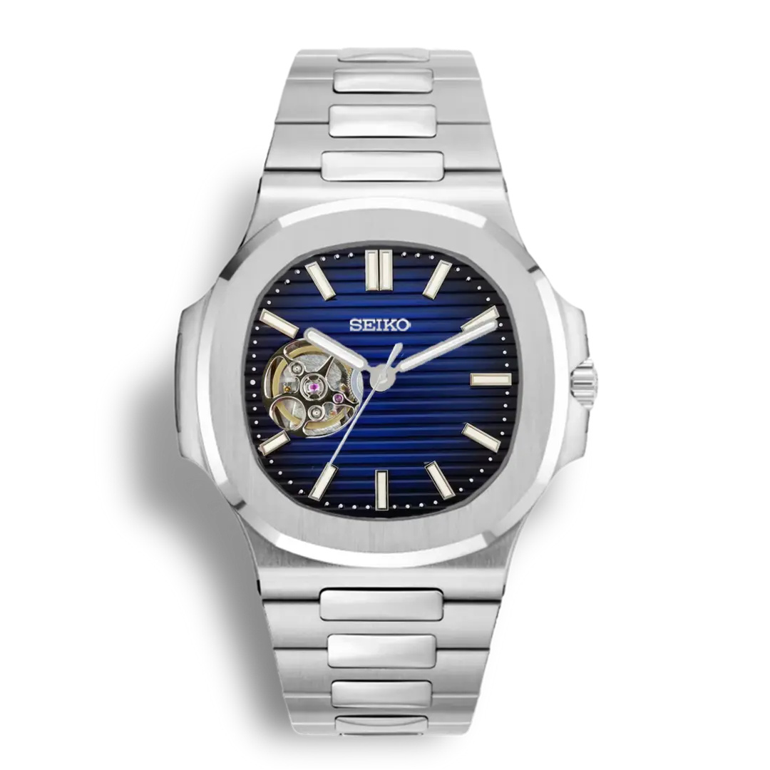 Seiko Mod Nautilus Open Heart | Blue - Chrono Mod