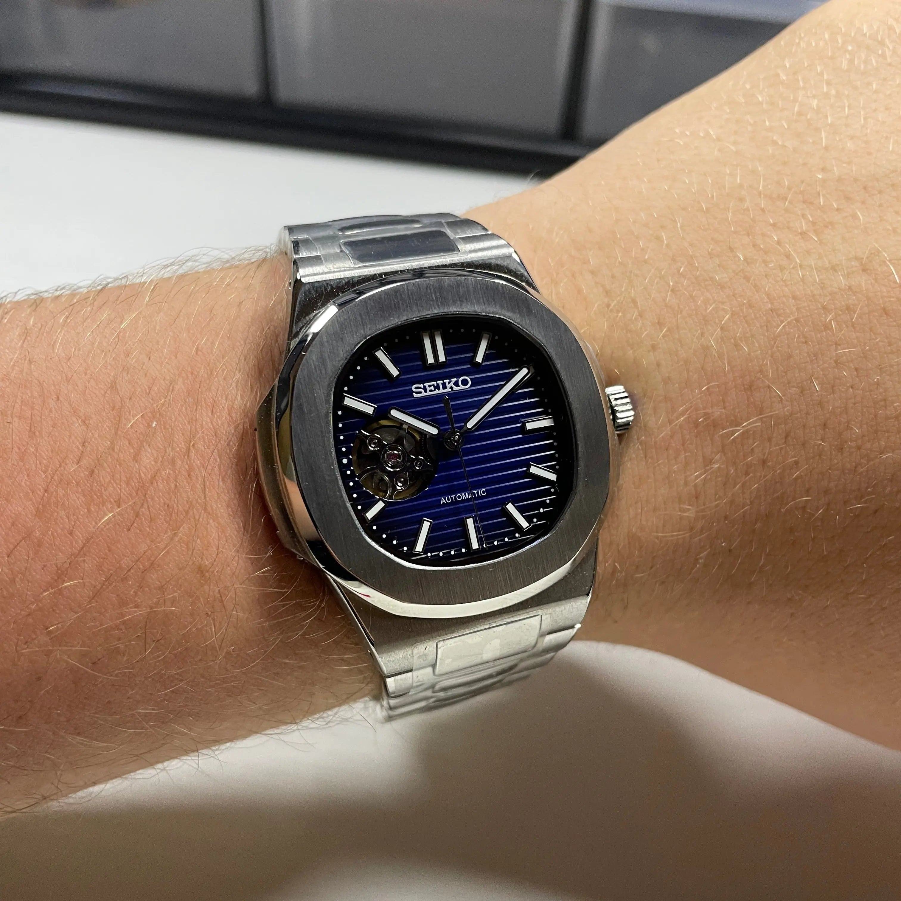 Seiko Mod Nautilus Open Heart | Blue - Chrono Mod