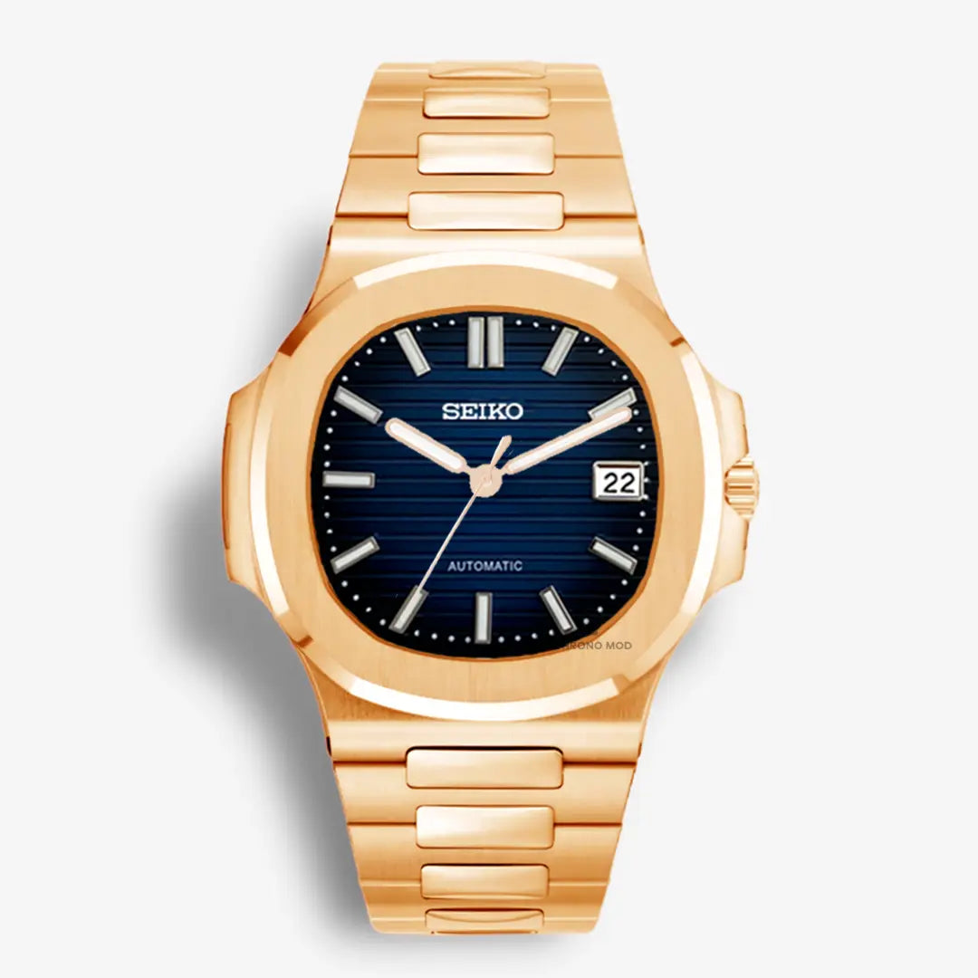 Seiko Mod Nautilus Rose Gold | Blue Chrono Mod