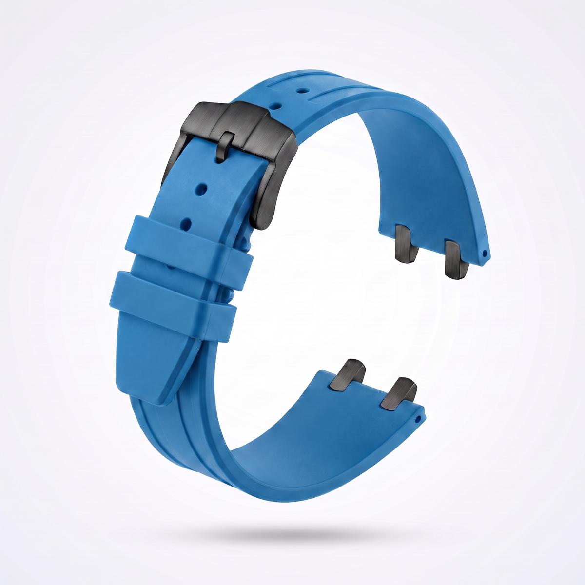 Azure blue 26 mm rubber watch strap for the Apex case with matte black PVD pin buckle
