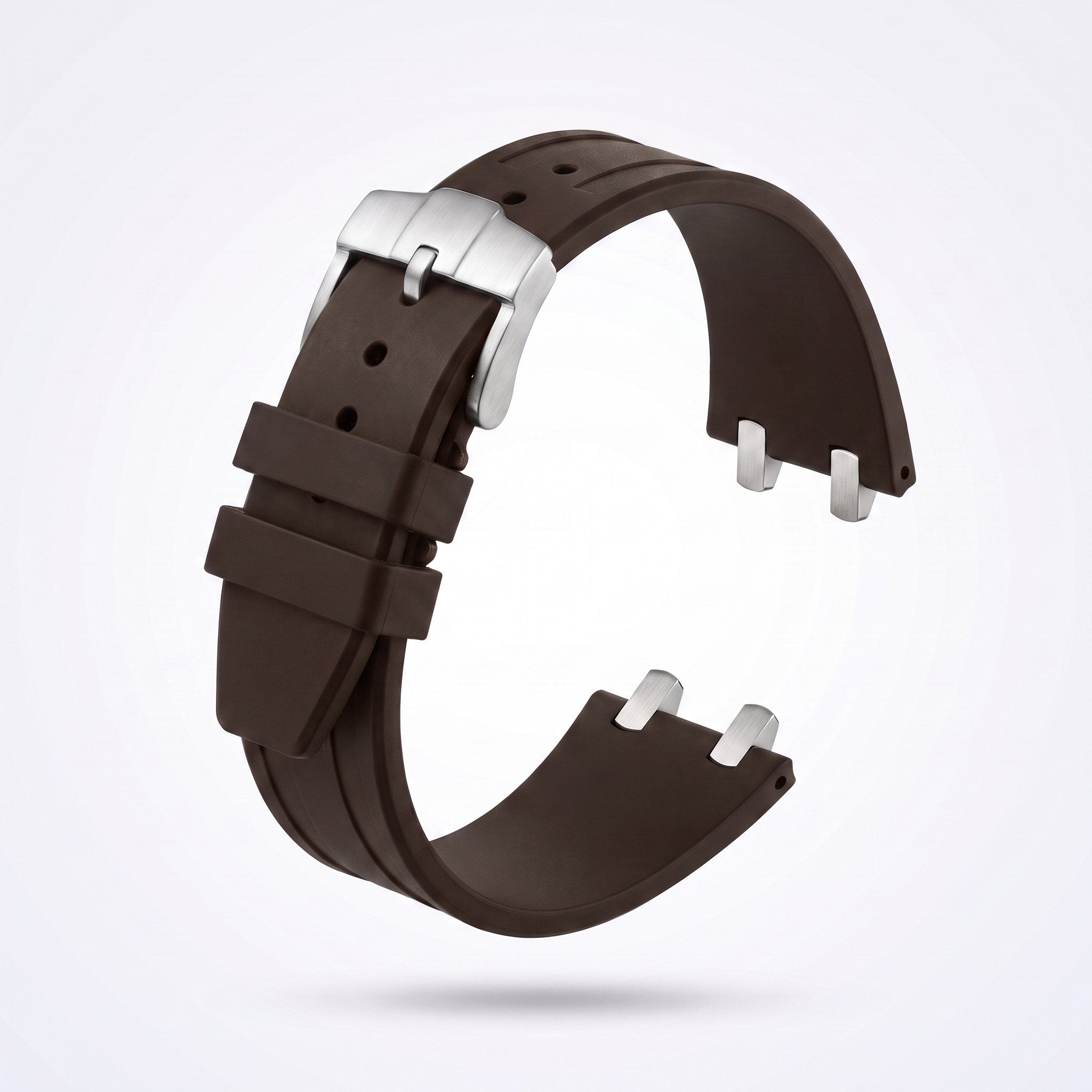 Brown 26 mm rubber watch strap for the Apex case with brushed stainless steel pin buckle