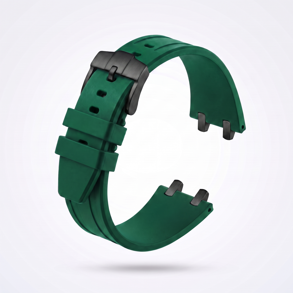 Emerald green 26 mm rubber watch strap for the Apex case with matte black PVD pin buckle