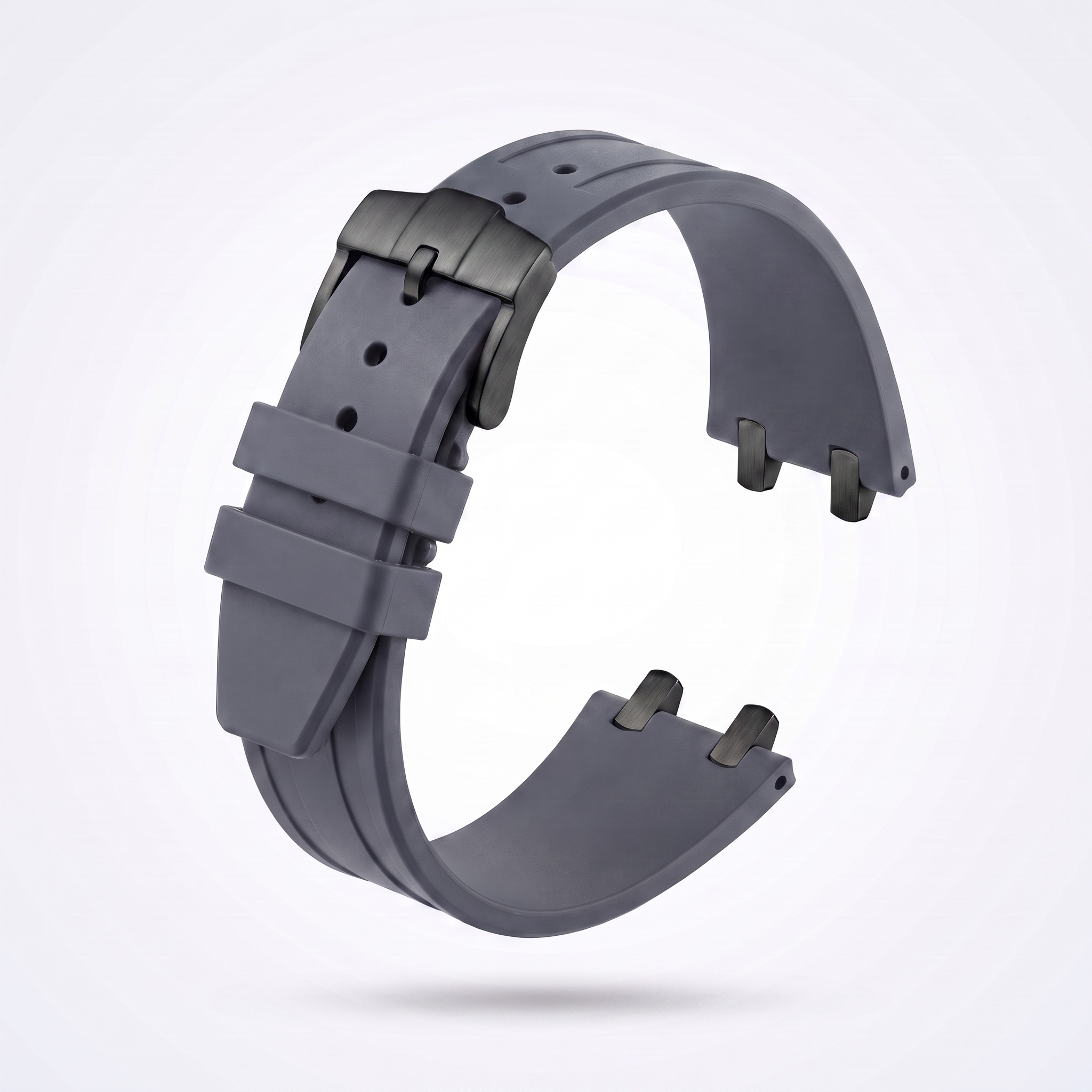Grey 26 mm rubber watch strap for the Apex case with matte black PVD pin buckle