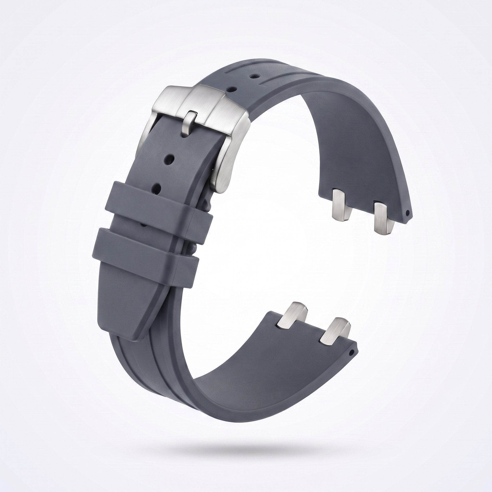 Grey 26 mm rubber watch strap for the Apex case with brushed stainless steel pin buckle