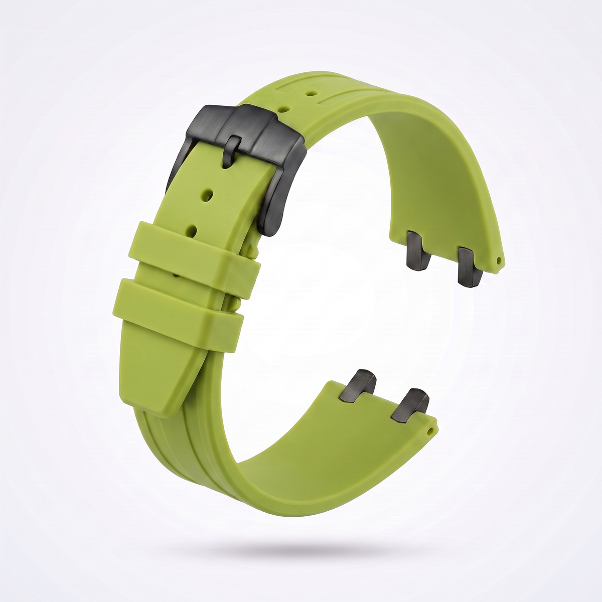 Lime green 26 mm rubber watch strap for the Apex case with matte black PVD pin buckle