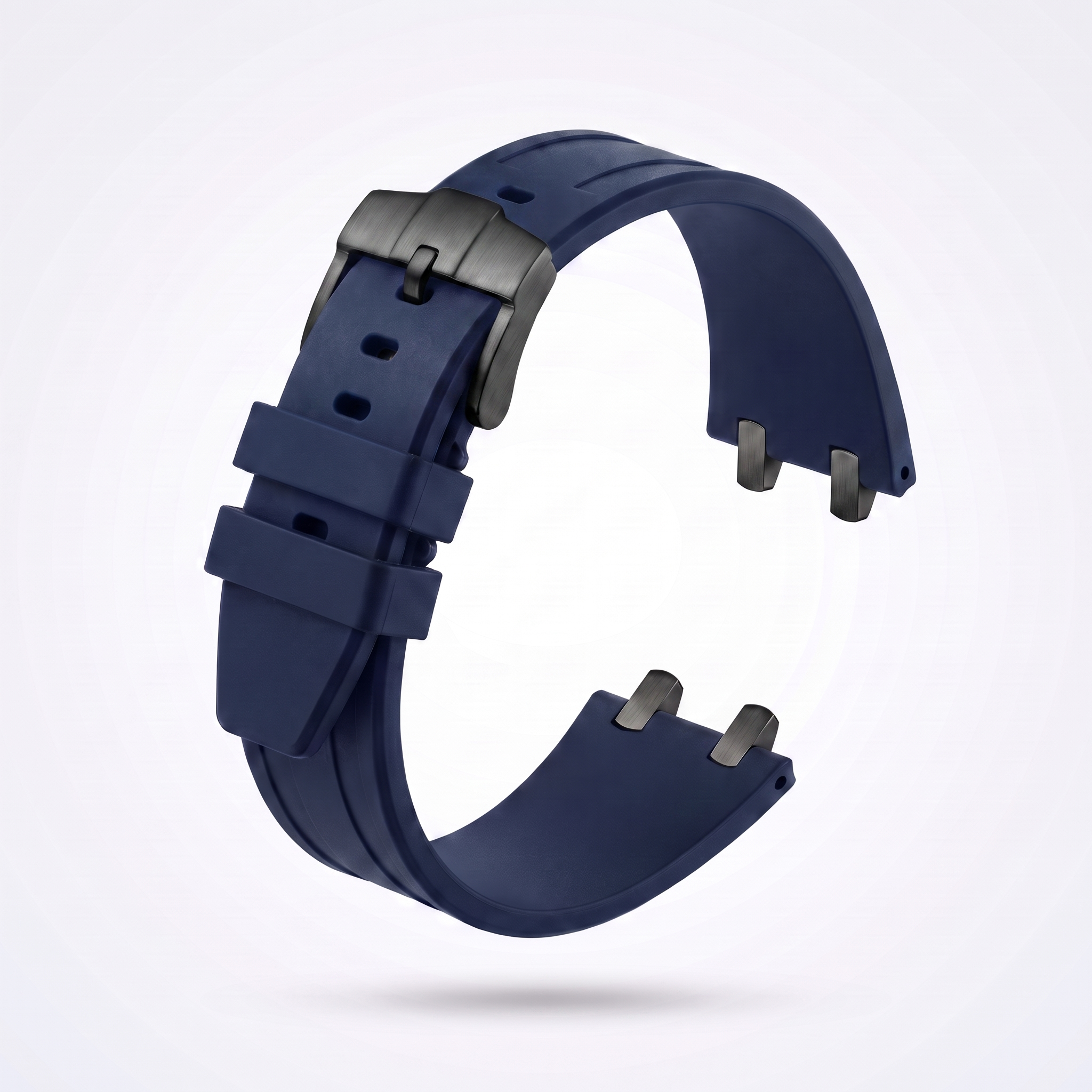 Midnight blue 26 mm rubber watch strap for the Apex case with matte black PVD pin buckle