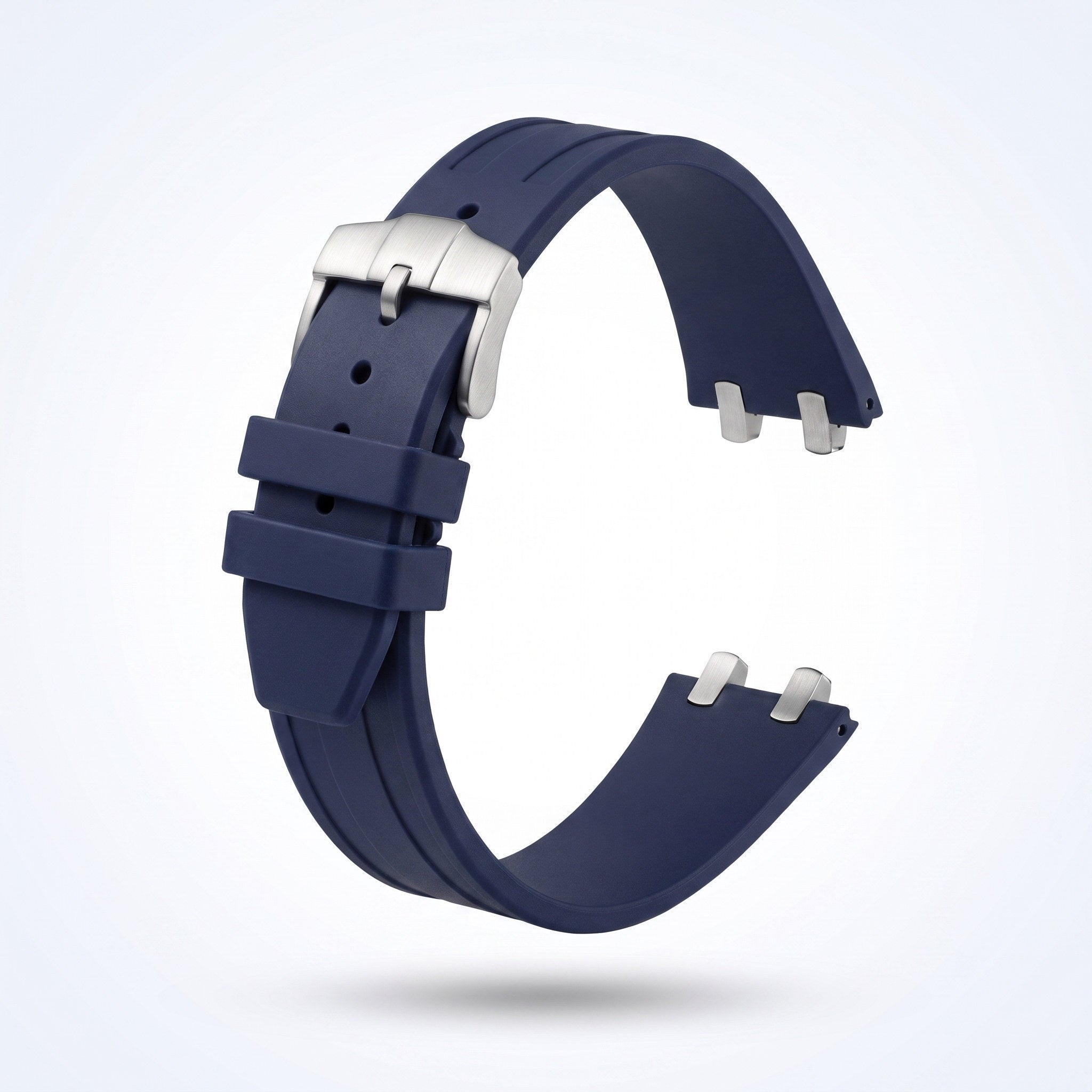 Navy blue 26 mm rubber watch strap for the Apex case with brushed stainless steel pin buckle