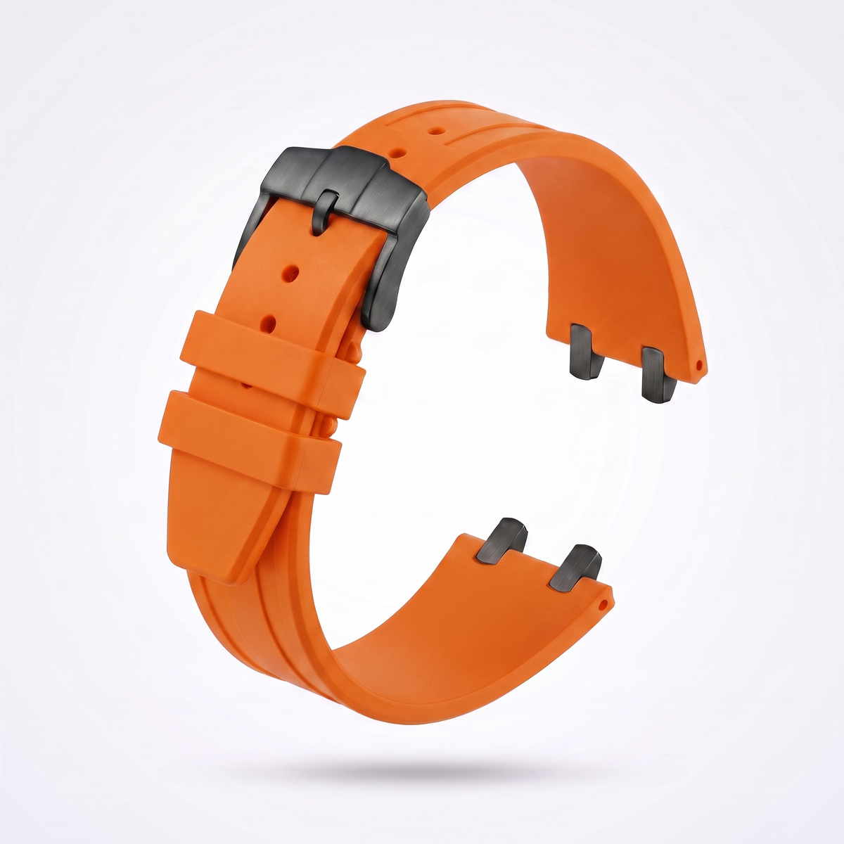 Orange 26 mm rubber watch strap for the Apex case with matte black PVD pin buckle