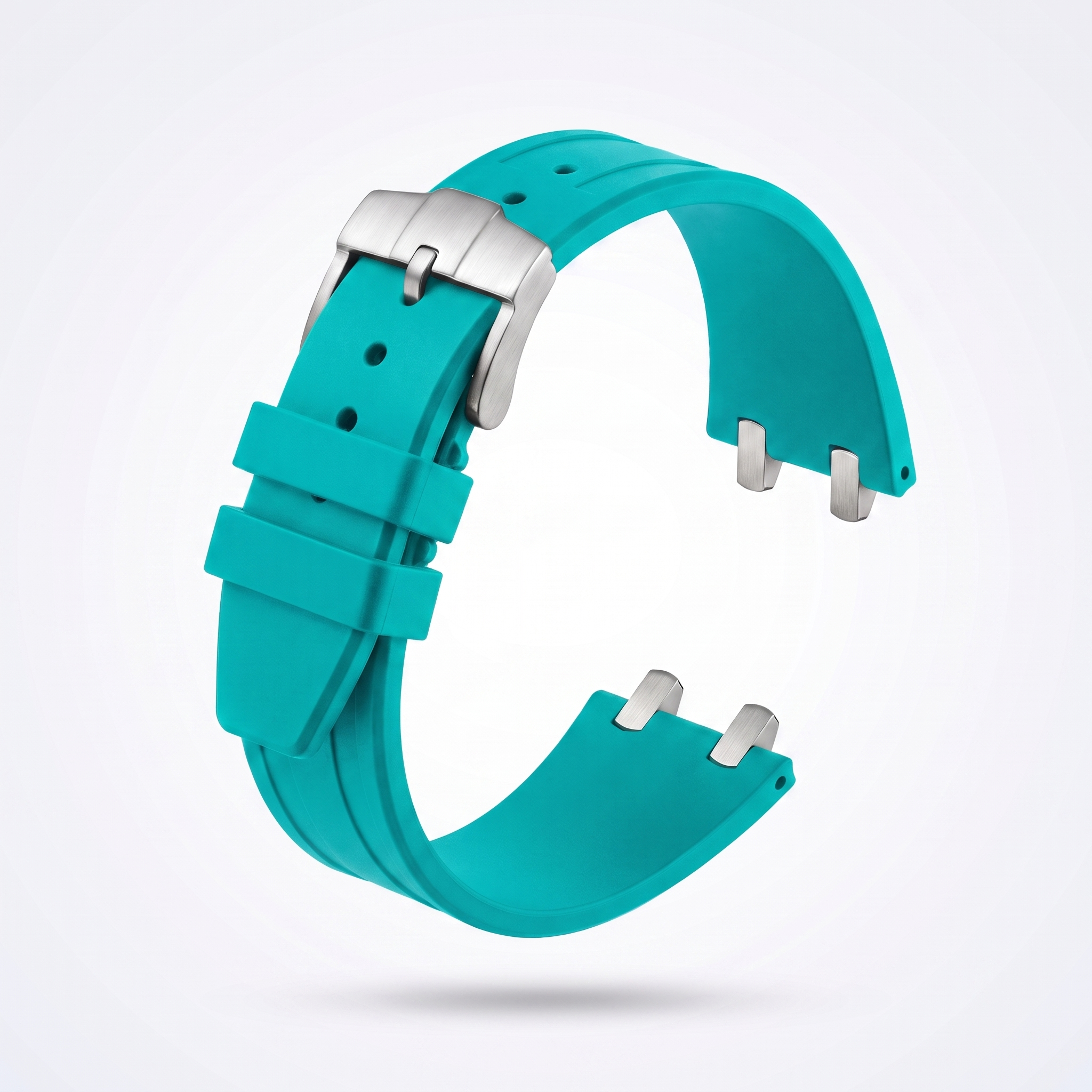 Turquoise 26 mm rubber watch strap for the Apex case with brushed stainless steel pin buckle