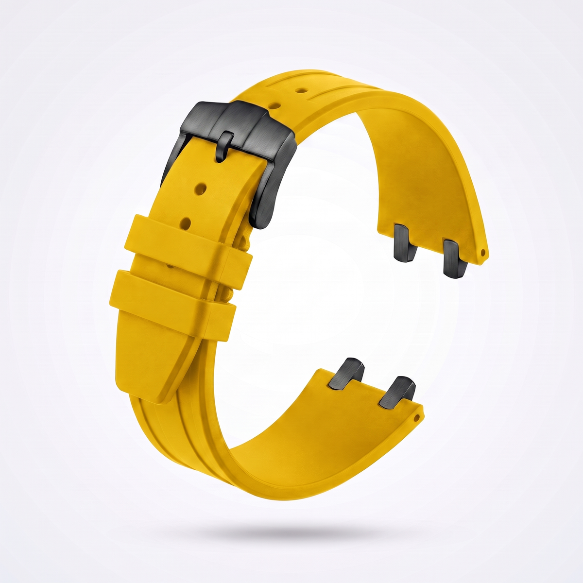 Yellow 26 mm rubber watch strap for the Apex case with matte black PVD pin buckle