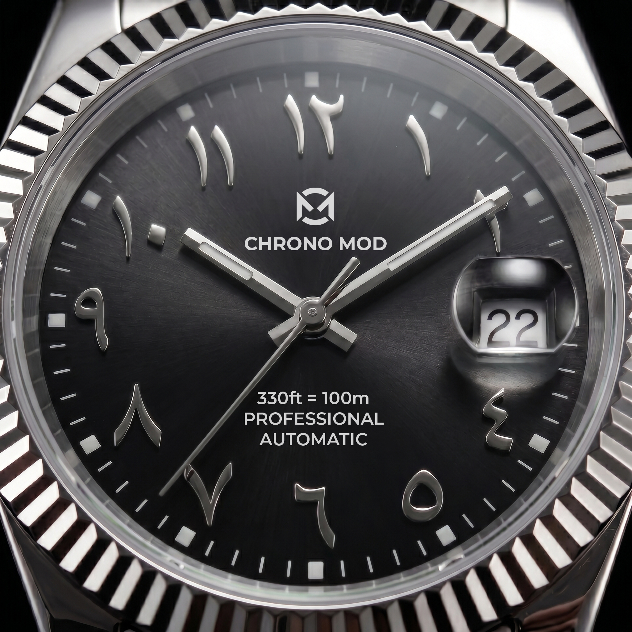Classic Date Black Arabic Professional - dial macro