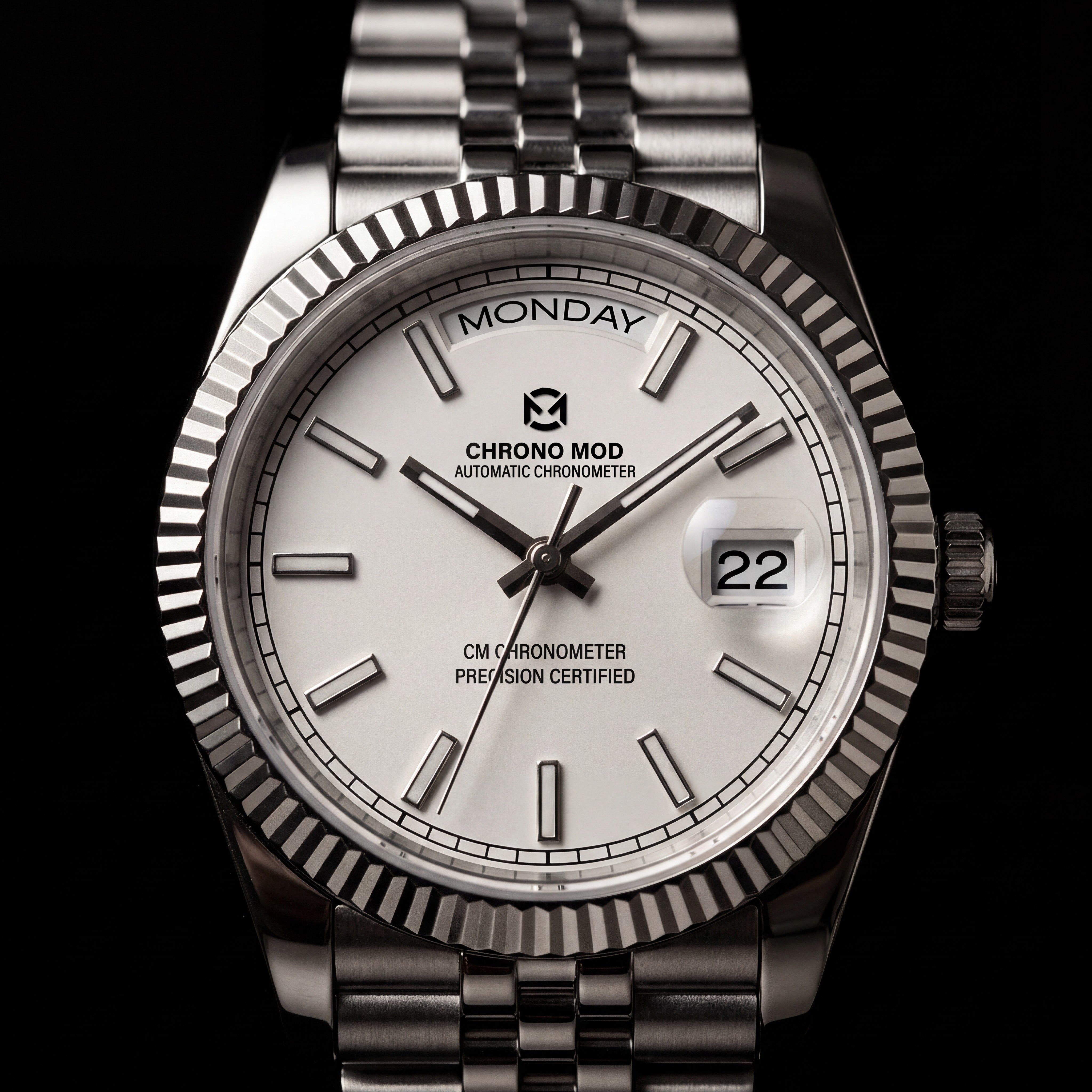 Classic Date – White Day-Date Sunburst Chrono Mod