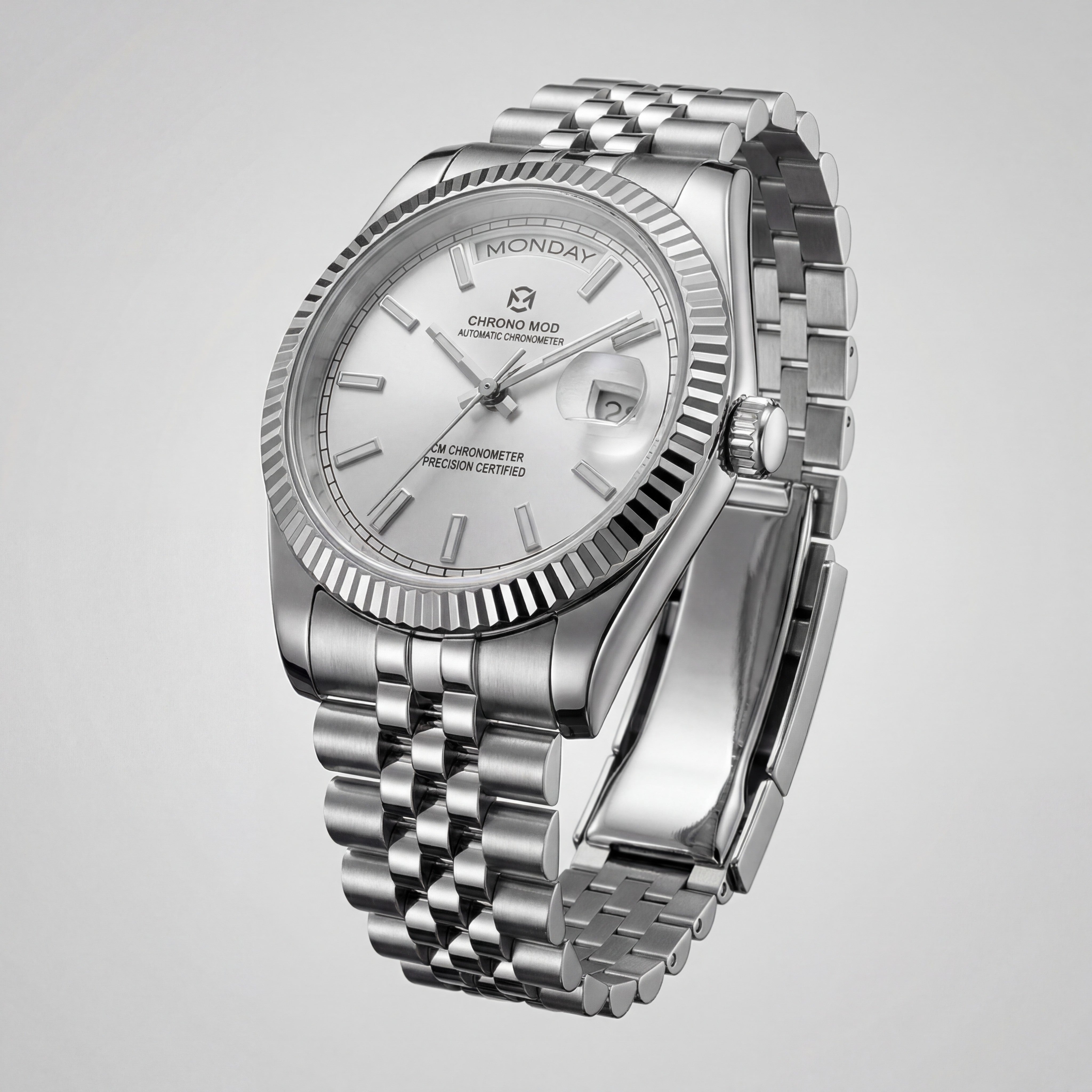 Classic Date – White Day-Date Sunburst Chrono Mod