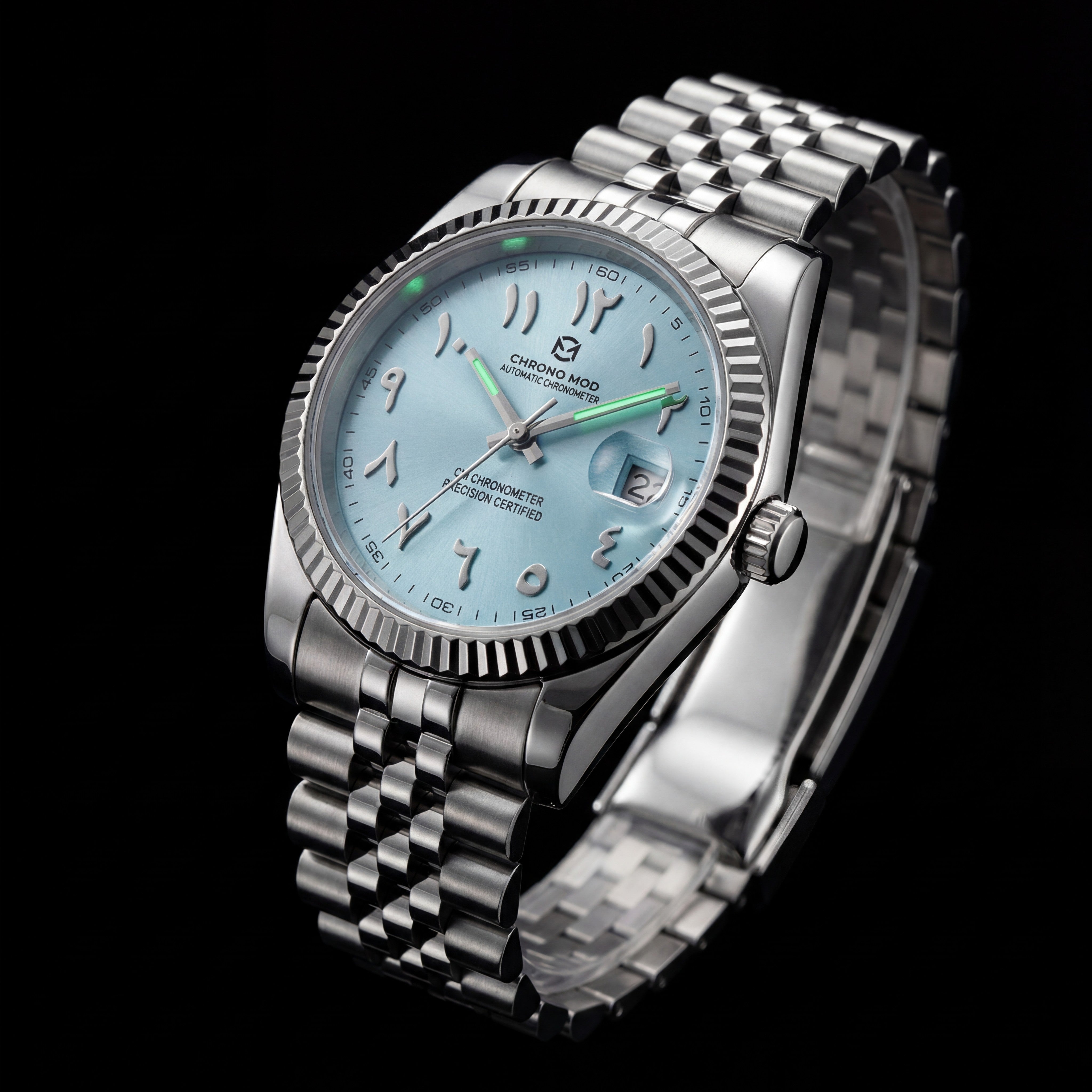 Classic Date – Light Blue Arabic Dial Chronometer Chrono Mod