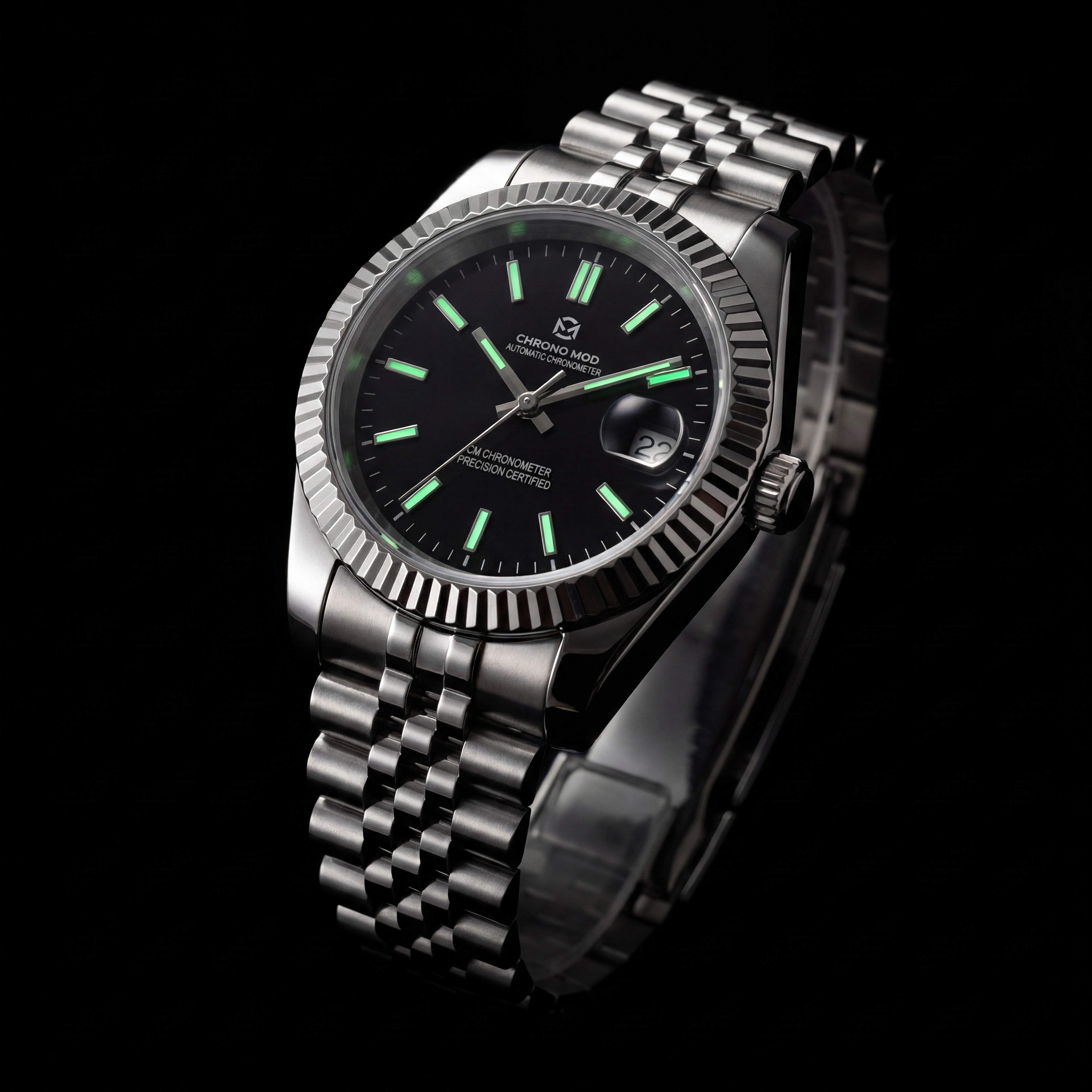 Classic Date – Black Sunburst Dial Chrono Mod