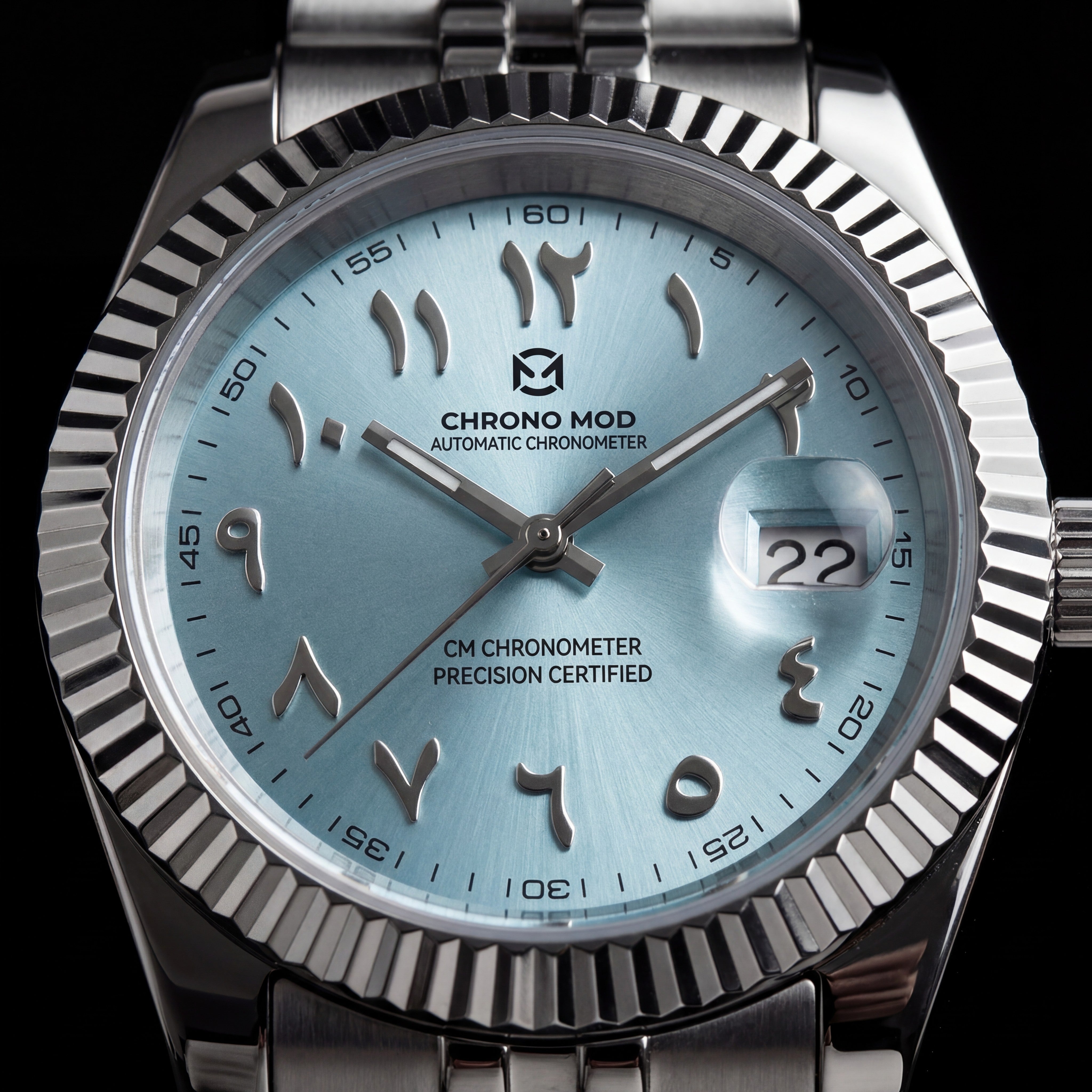 Classic Date – Light Blue Arabic Dial Chronometer Chrono Mod