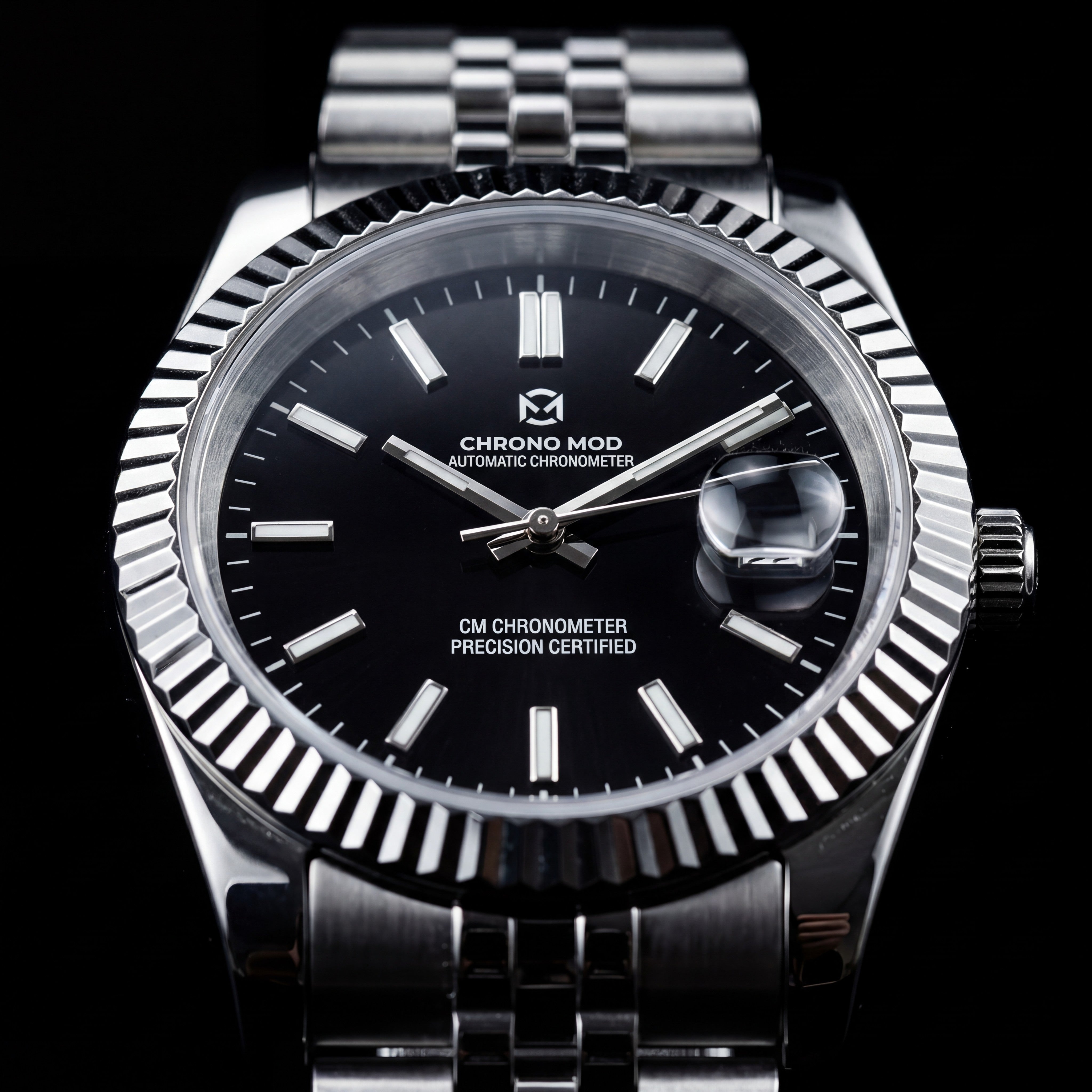 Classic Date – Black Sunburst Dial Chrono Mod