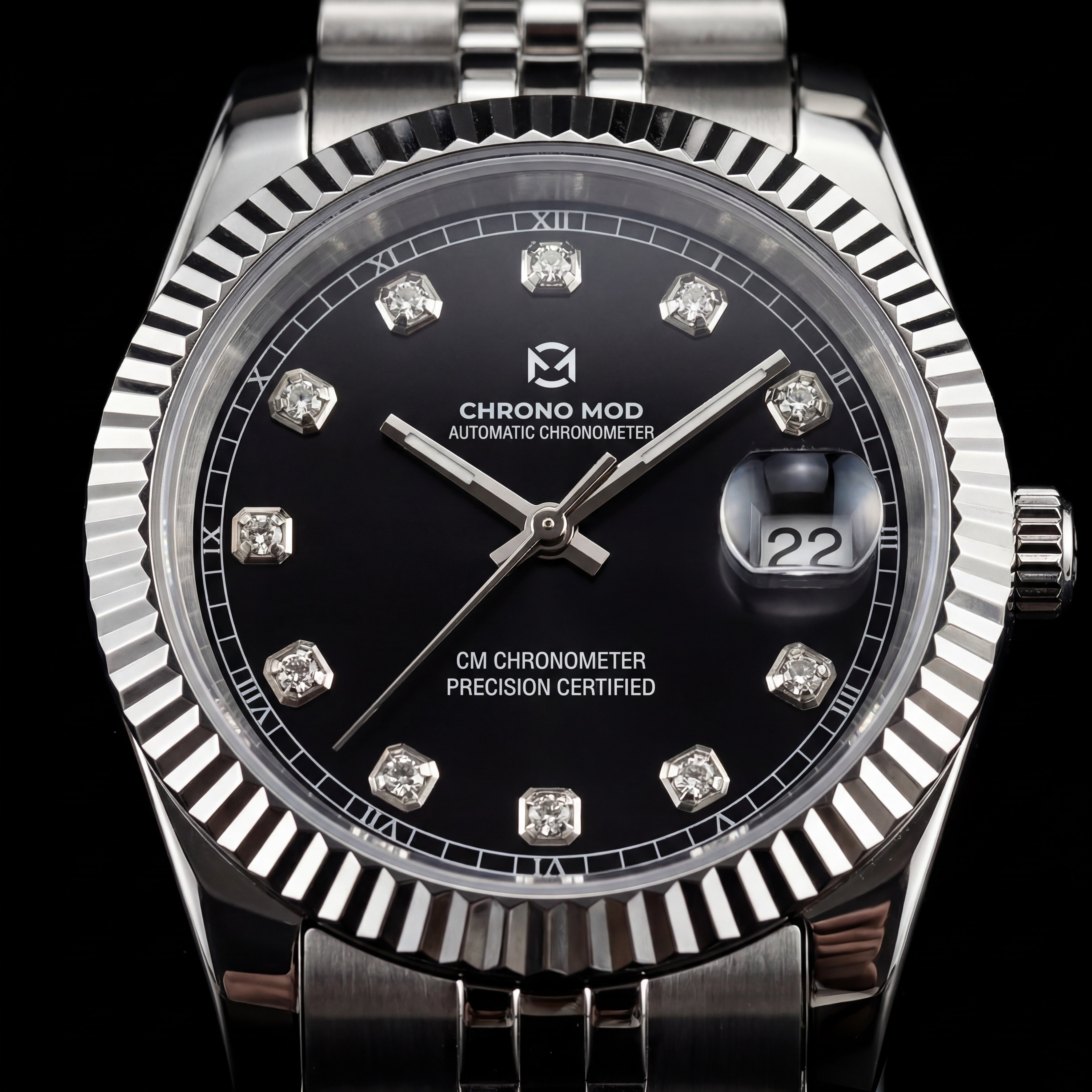 Classic Date – Black Oyster Gem Dial Chrono Mod
