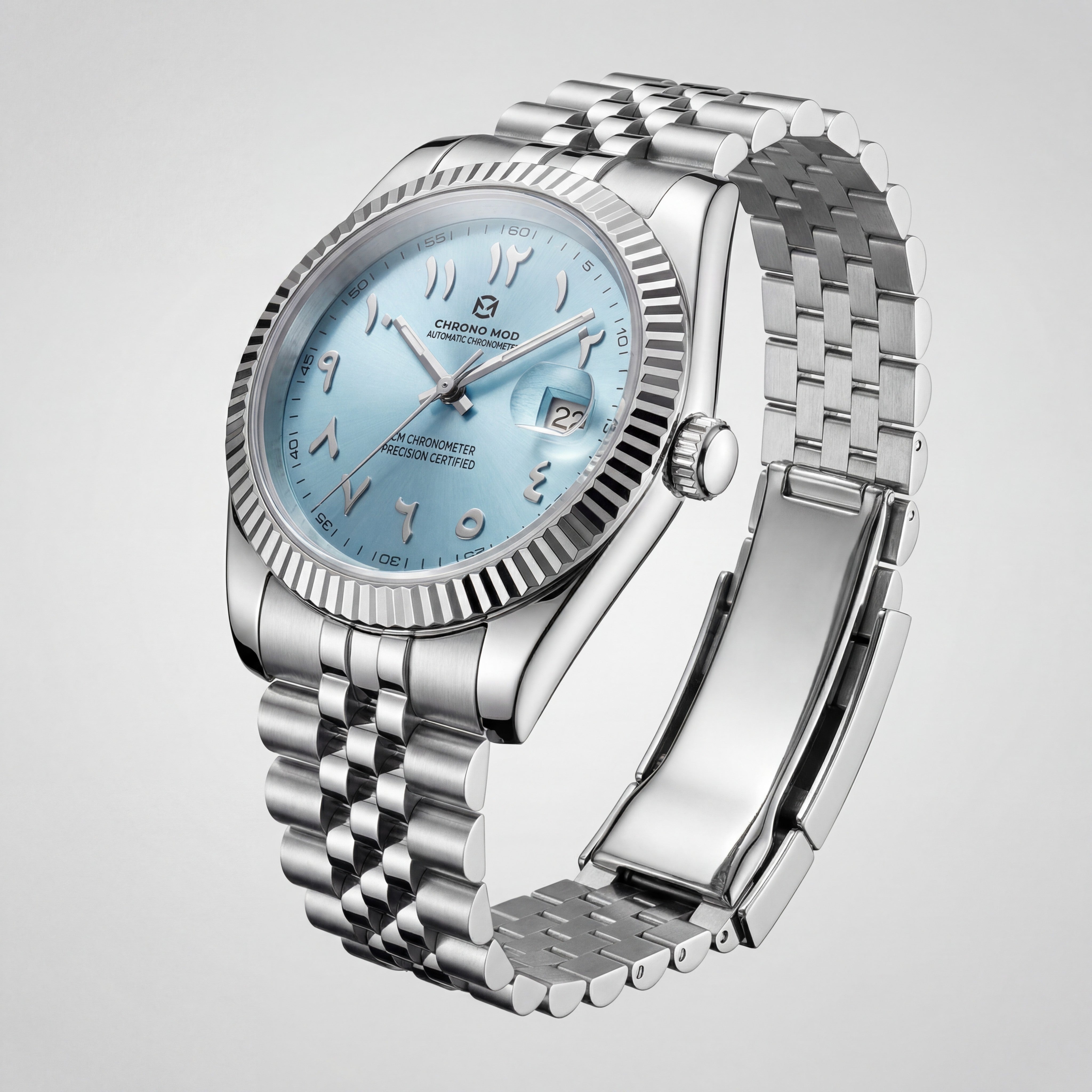 Classic Date – Light Blue Arabic Dial Chronometer Chrono Mod