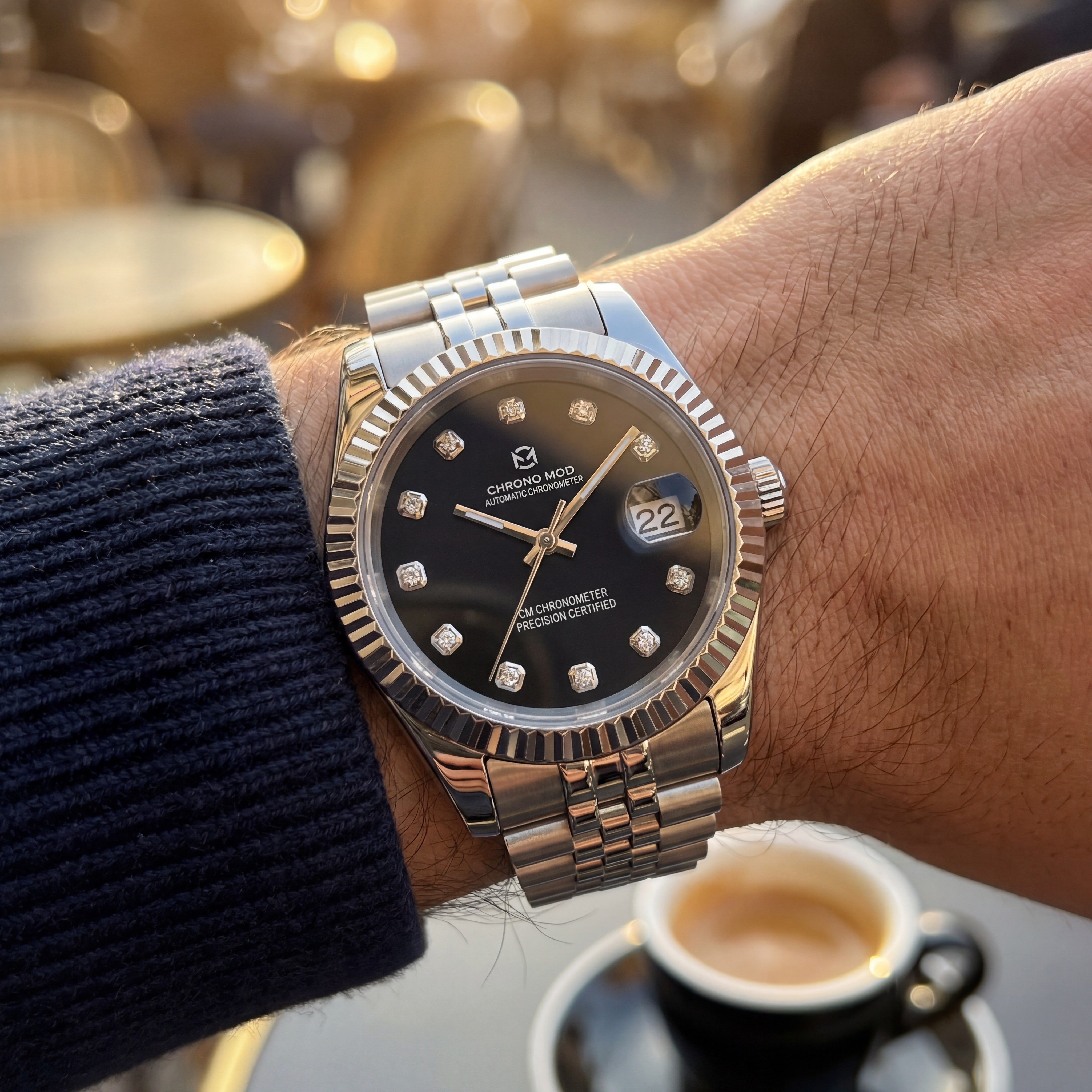 Classic Date – Black Oyster Gem Dial Chrono Mod