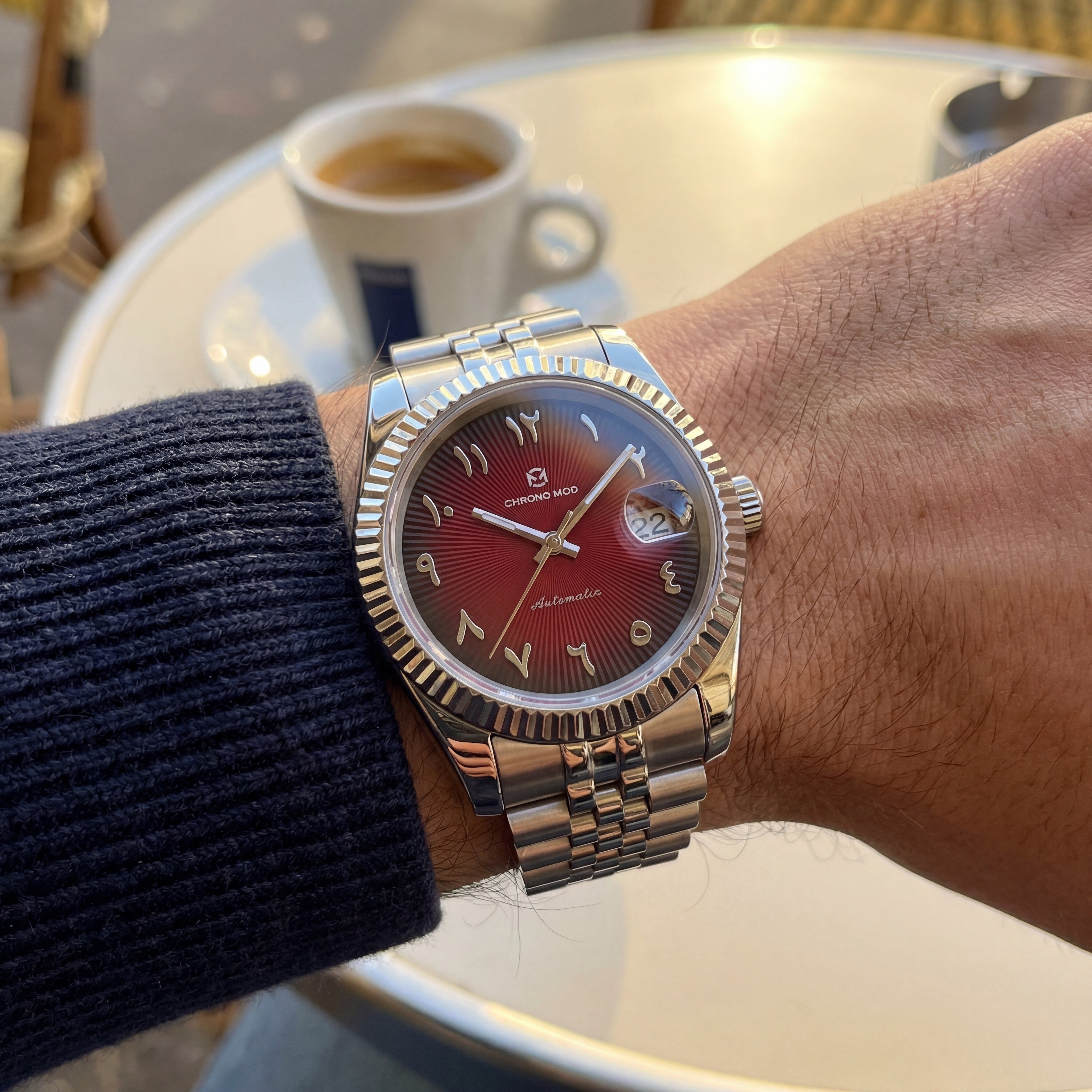 Classic Date – Red Arabic Dial Chrono Mod
