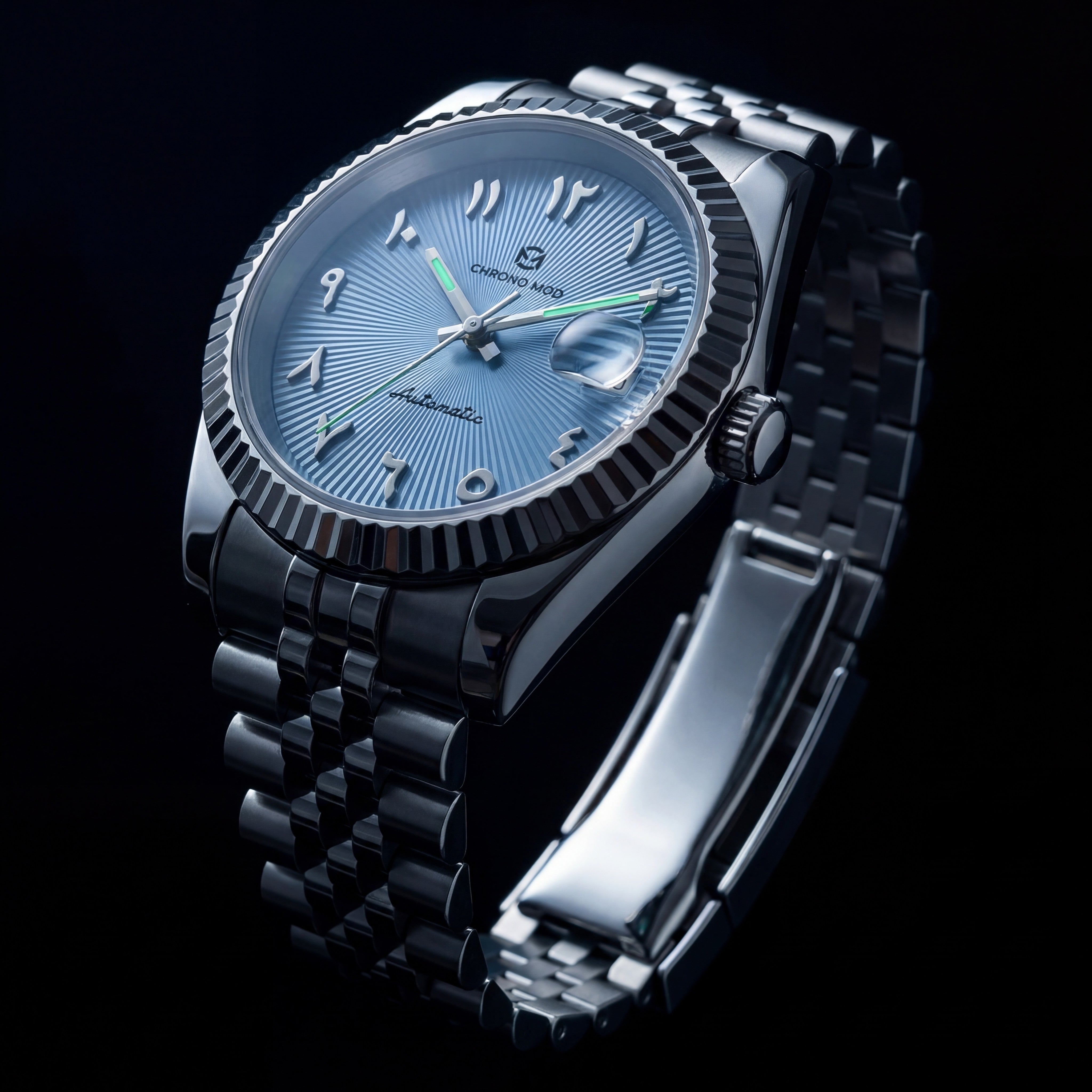 Classic Date – Sky Blue Arabic Dial Chrono Mod