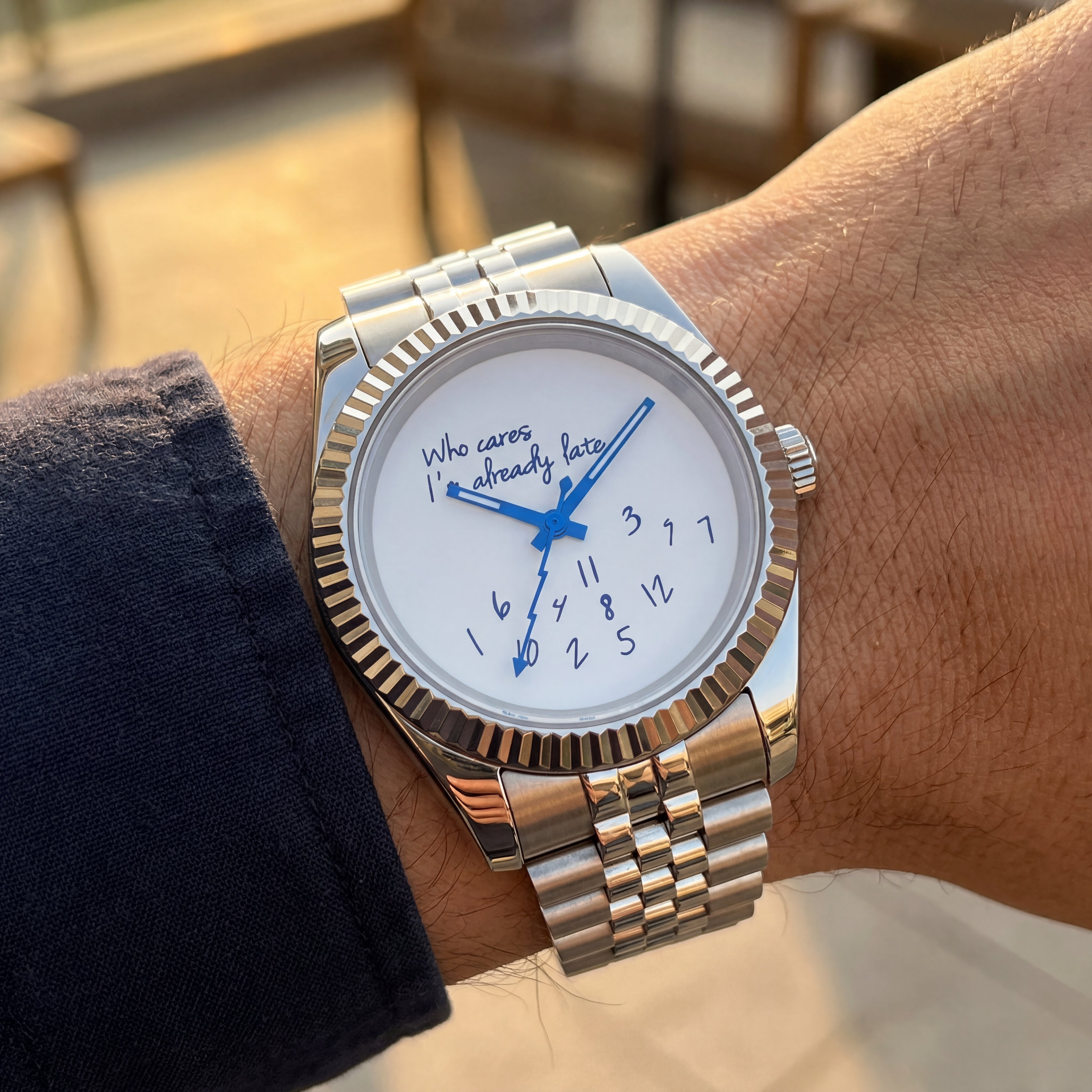 Classic Date – “Who Cares I’m Already Late” Dial Chrono Mod