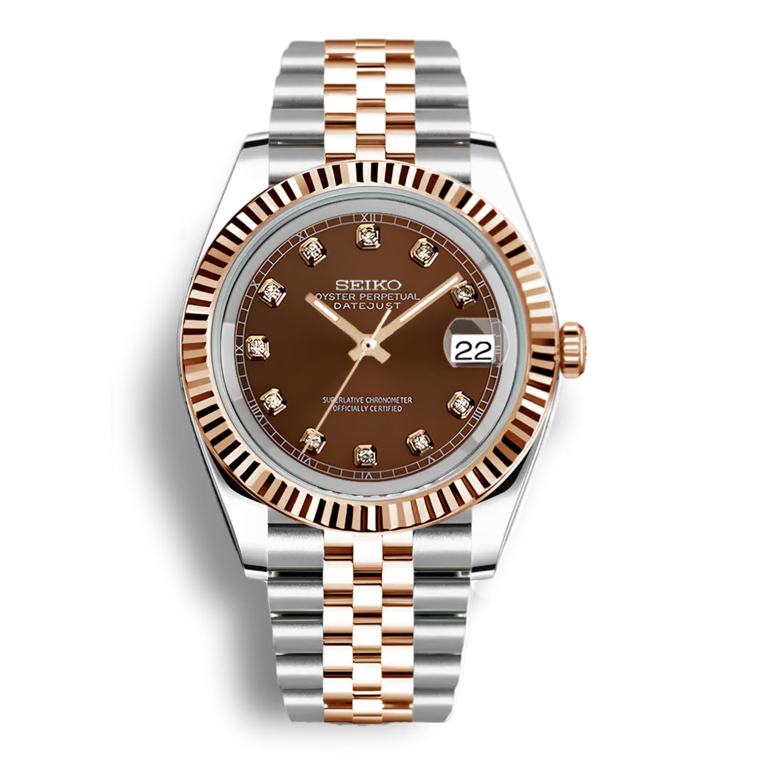 Seiko Mod Datejust Gem Rolesor Or rose | Chocolat