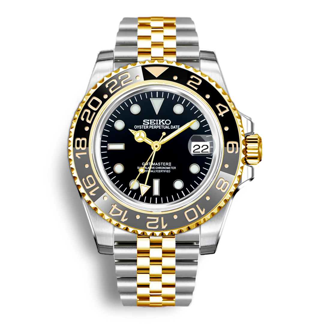 Montre Seiko Mod GMT Rolesor Gold | Noir et gris