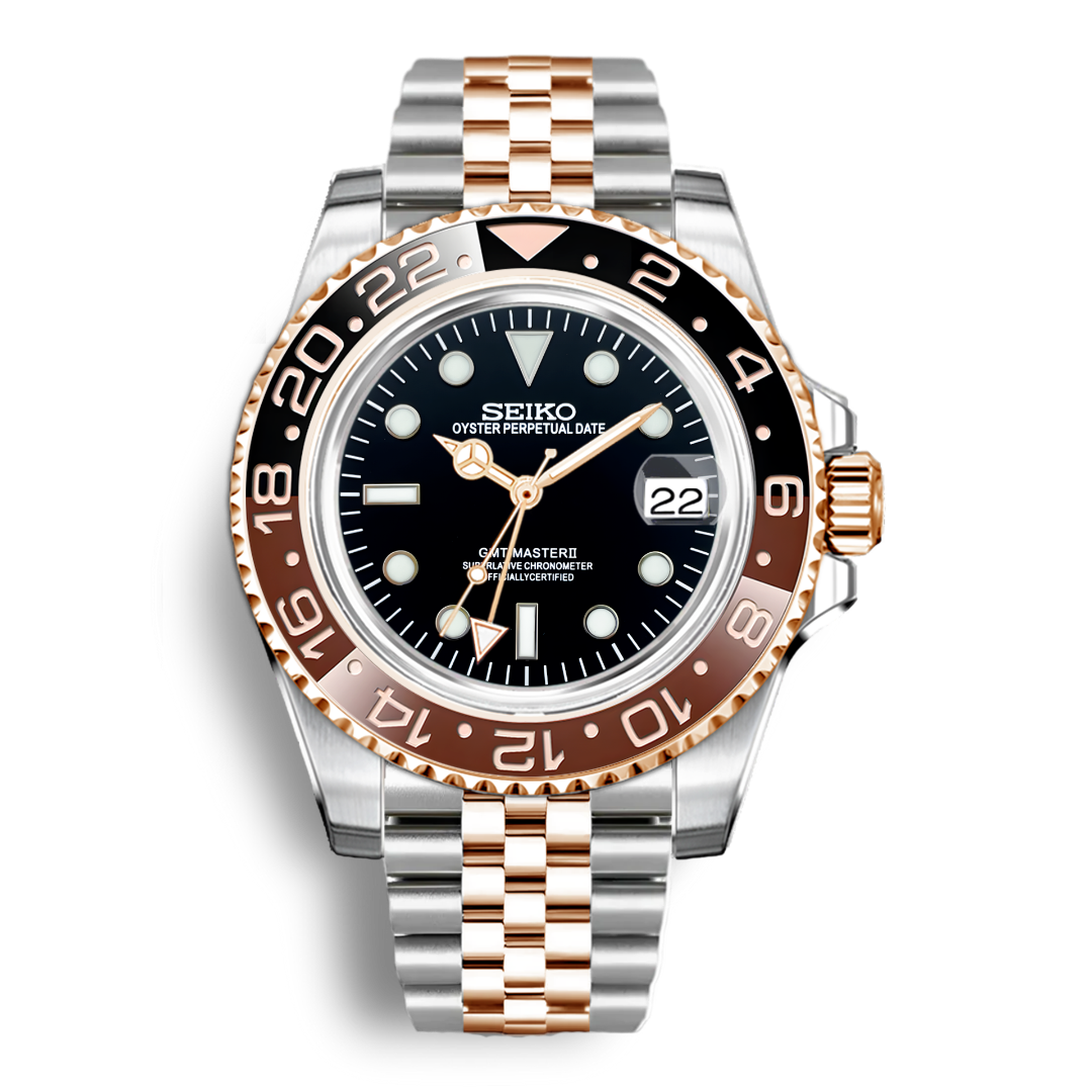Montre Seiko Mod GMT Rolesor or | marron et noir